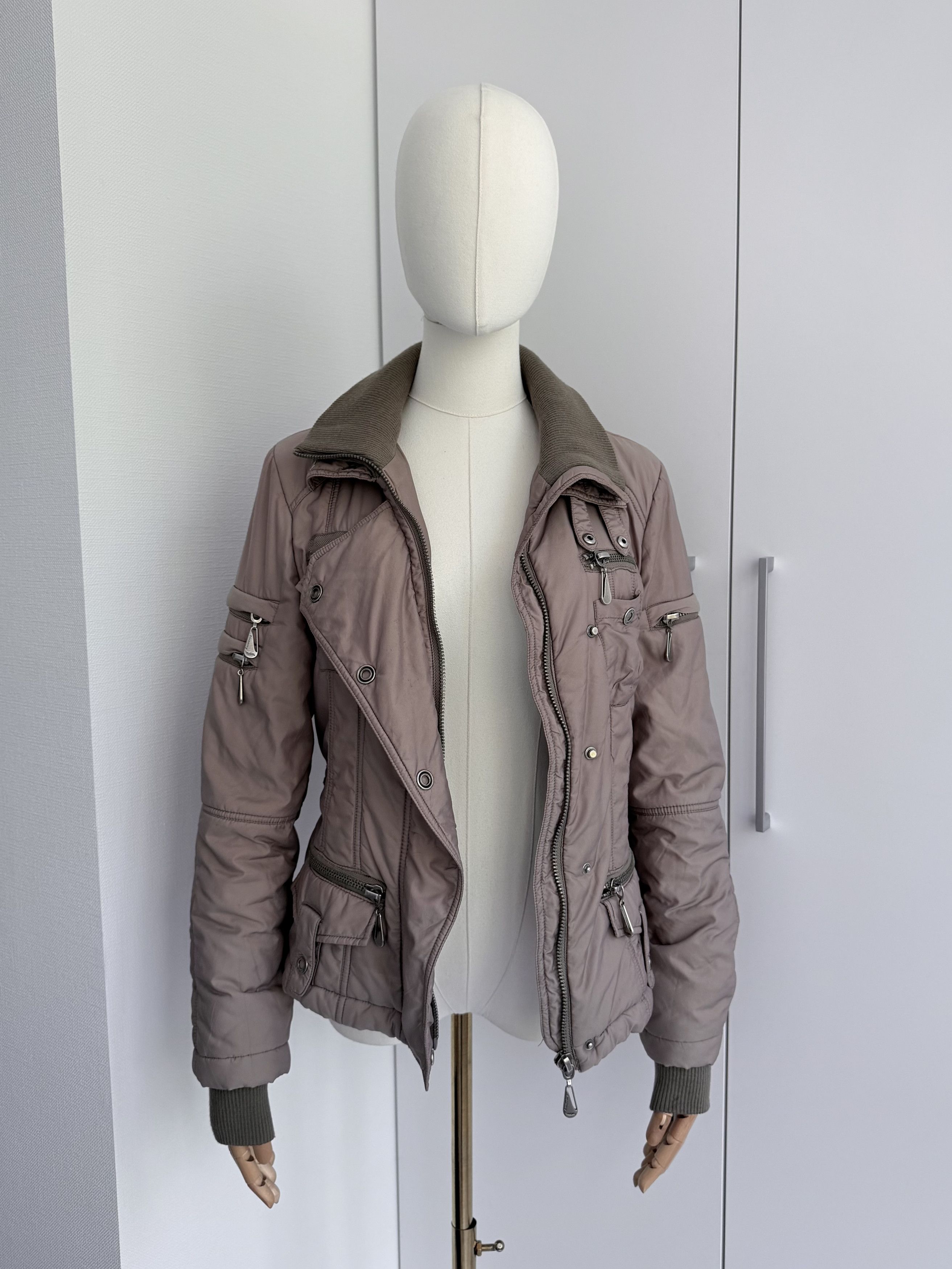 Vintage Beige Utility Jacket Women Moto Biker Y2K Buckle Coat Retro Size M / US 6-8 / IT 42-44 - 3 Thumbnail