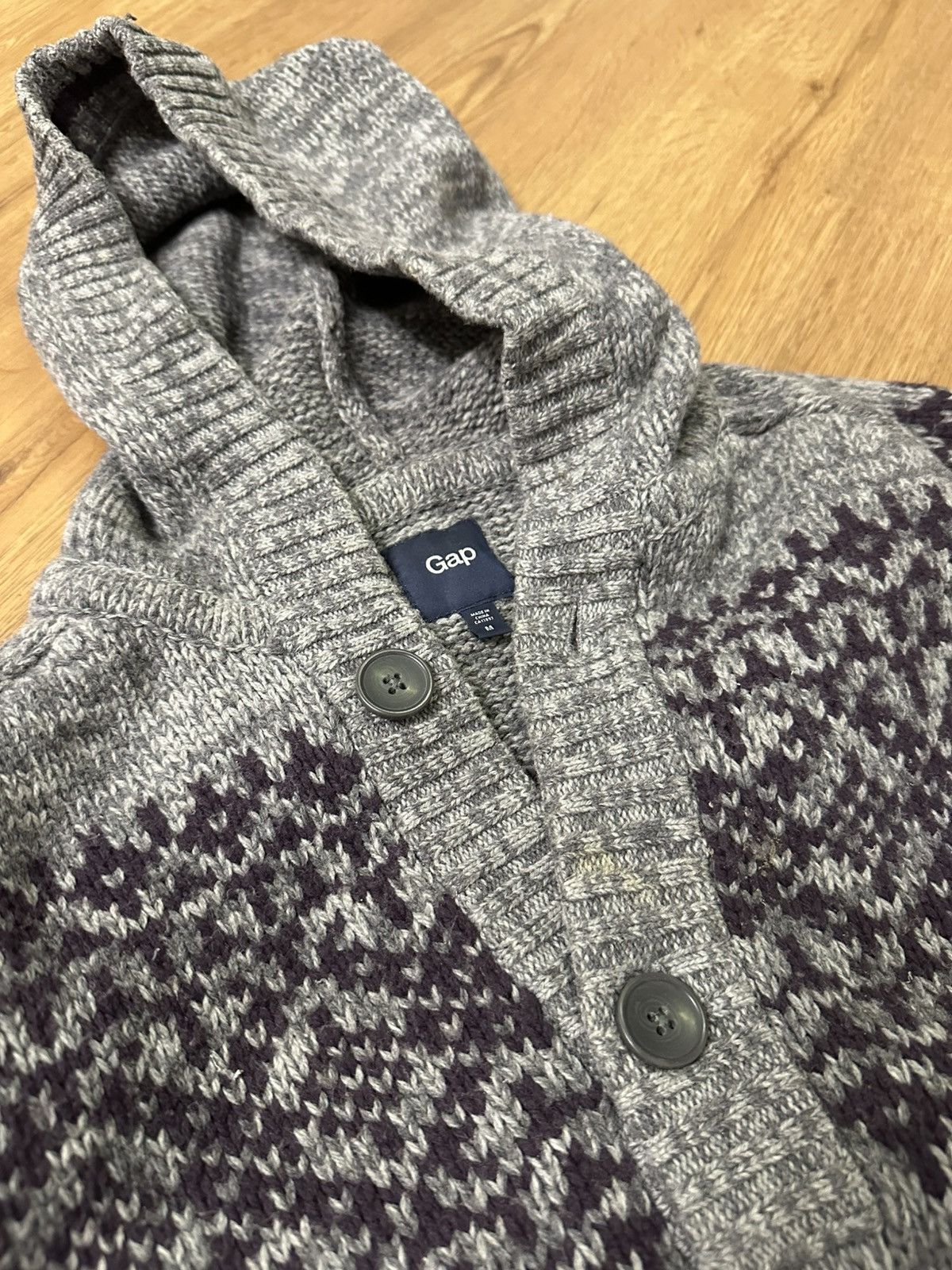Gap Vintage GAP Knit Hoodie Sweater - Grey/Purple Size US M / EU 48-50 / 2 - 2 Thumbnail