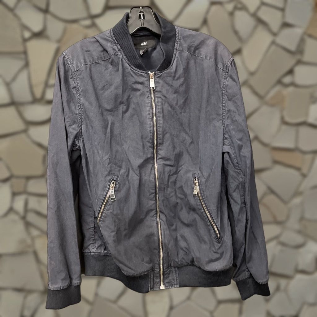 VINTAGE H&M Women's Bomber Jacket Size M Navy Blue Cotton Outer
