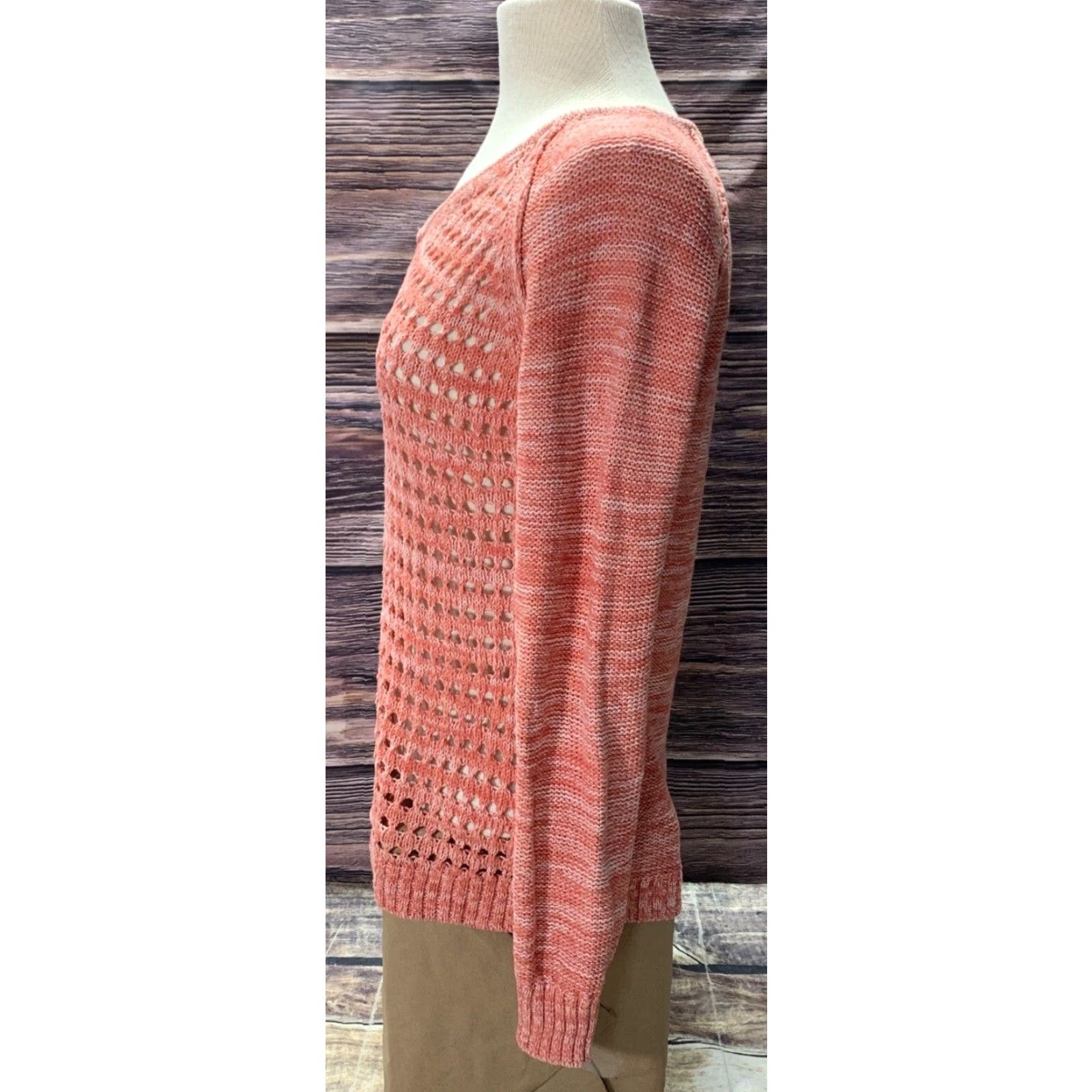 Aeropostale Aeropostale Pullover Sweater Women M Peachy Pink White Open Holes Front Design Size M / US 6-8 / IT 42-44 - 4 Thumbnail