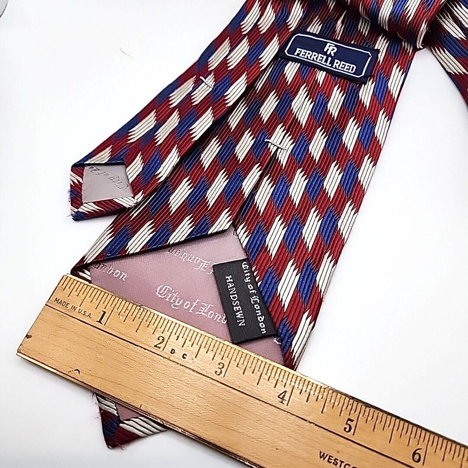 Other Ferrell Reed Silk Jacquard Necktie -Red-White-Blue Geometric Size ONE SIZE - 2 Thumbnail