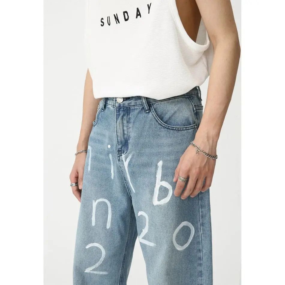 Japanese Brand Retro loose wide leg printed jeans Size US 32 / EU 48 - 2 Thumbnail