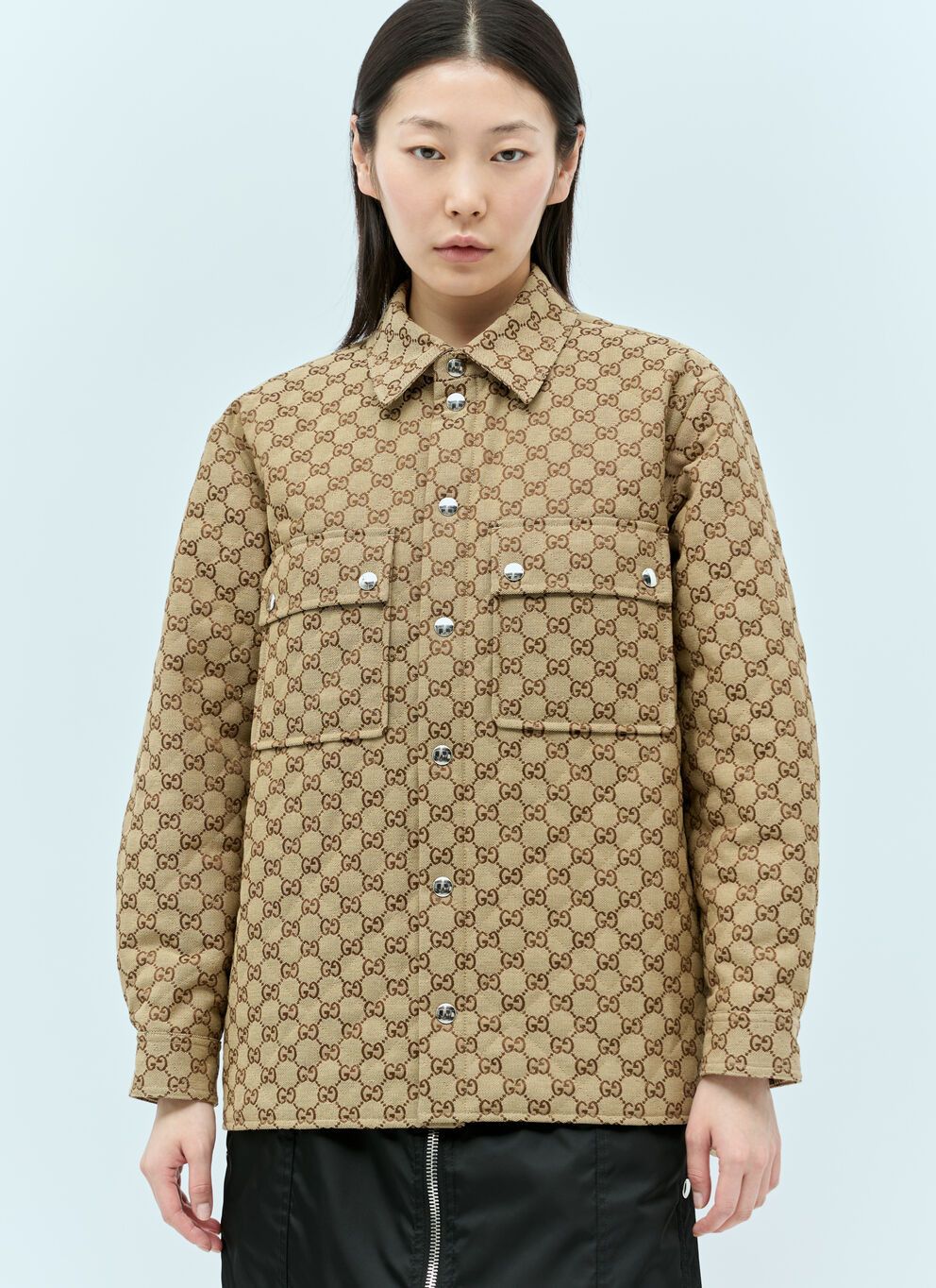 image of Gucci Gg Canvas Overshirt in Brown, Women's (Size XS)