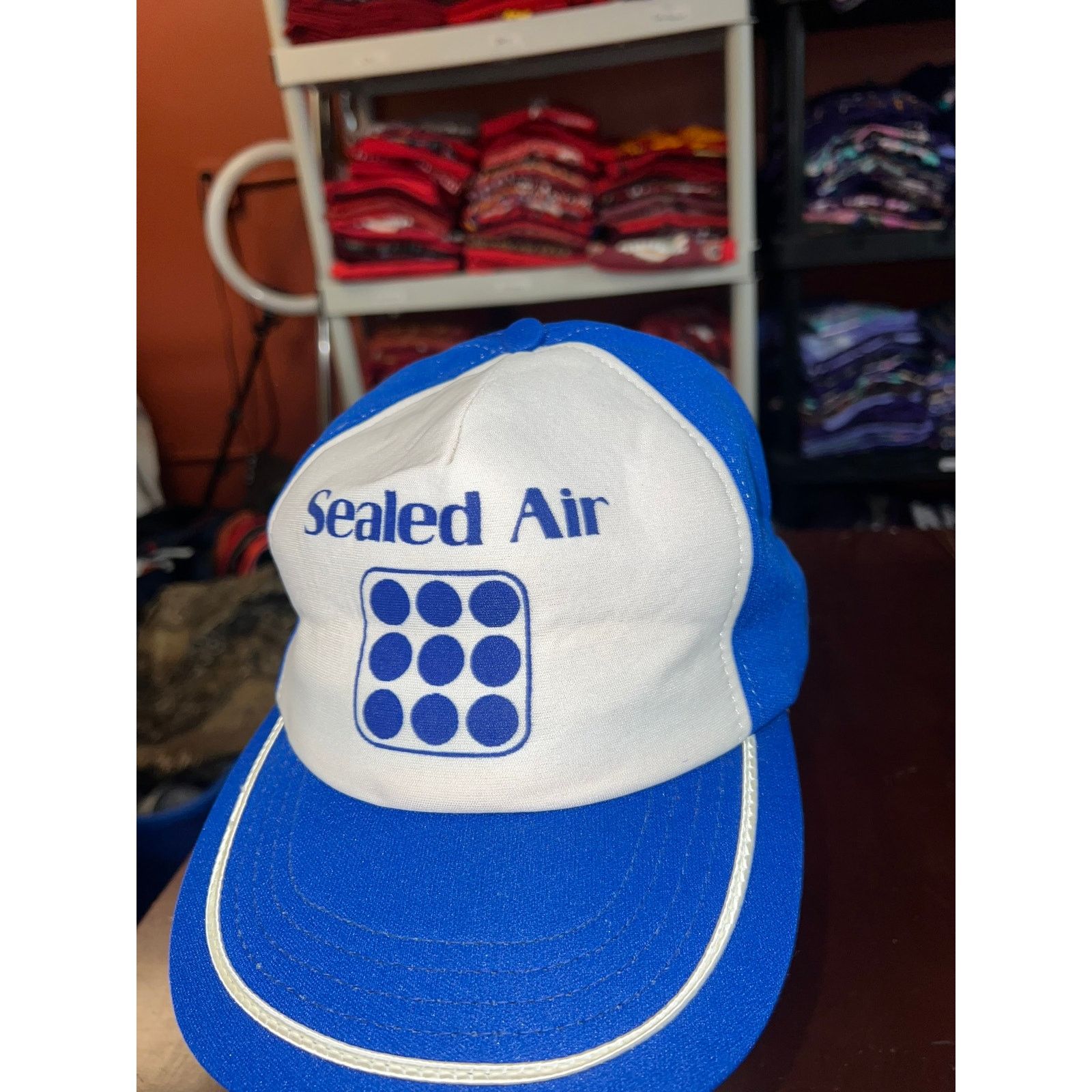 Vintage Vintage Sealed Air Hat White Blue Logo Bubble Wrap VTG 80s Size ONE SIZE - 3 Thumbnail