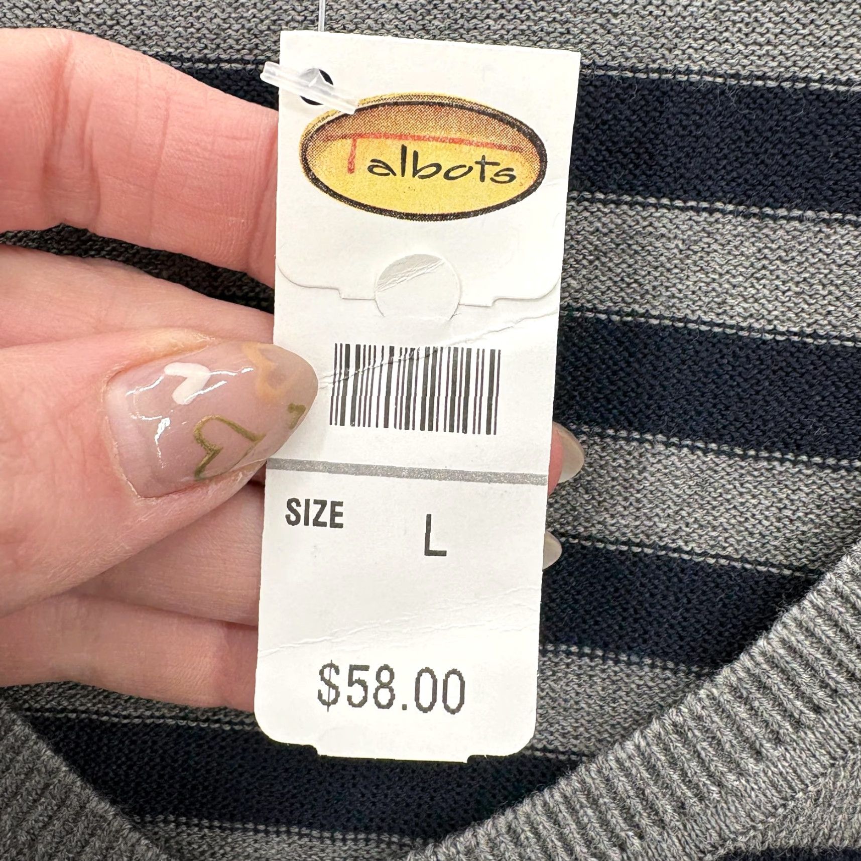 Talbots Talbots Sweater Vest Womens Large Gray Stripe V Neck 100% Cotton Knit Casual NWT Size L / US 10 / IT 46 - 4 Thumbnail