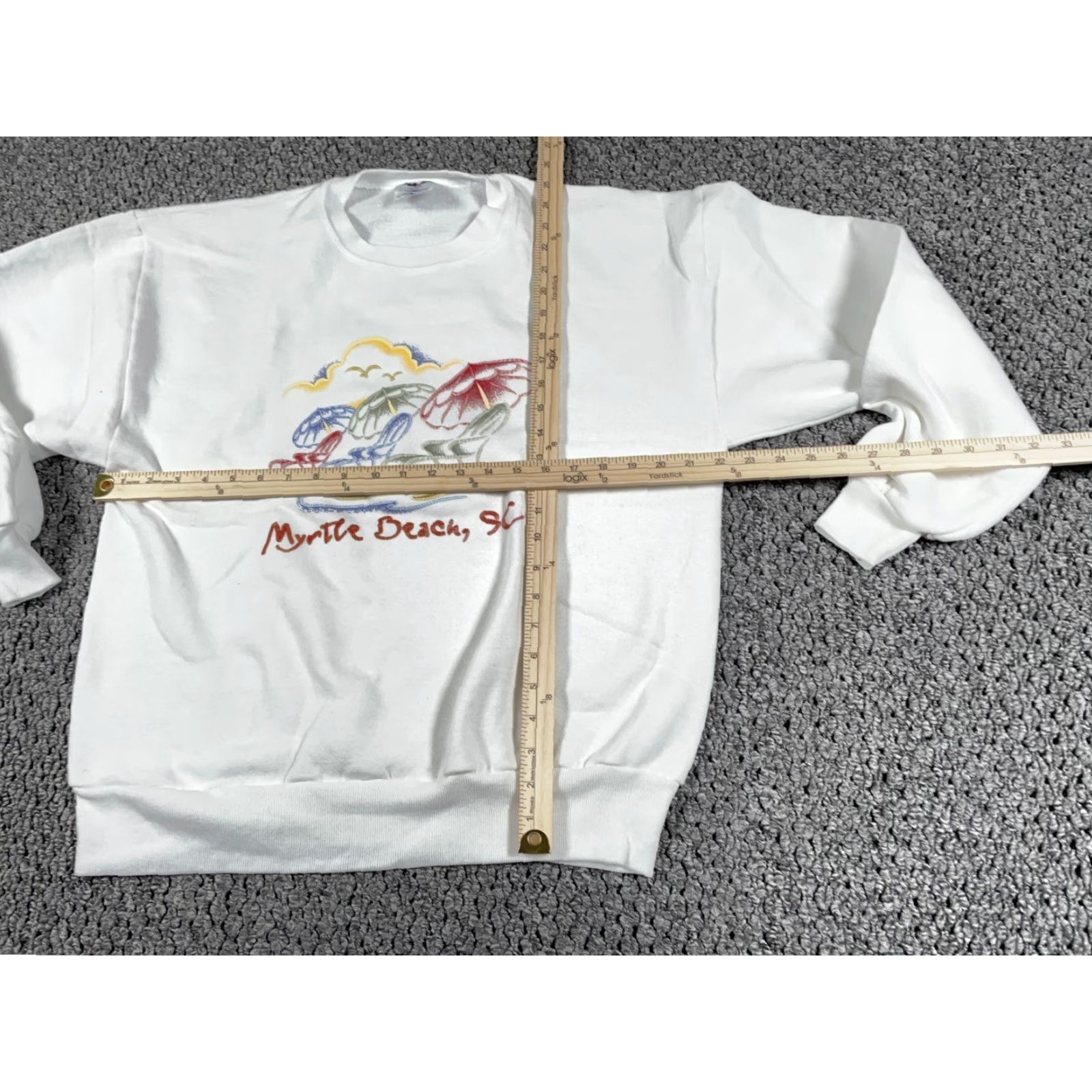 Jerzees VINTAGE Jerzees Sweatshirt Shirt Adult Large White Myrtle Beach Sketch Print 90s City Hipster Retro Mens Size US L / EU 52-54 / 3 - 6 Thumbnail