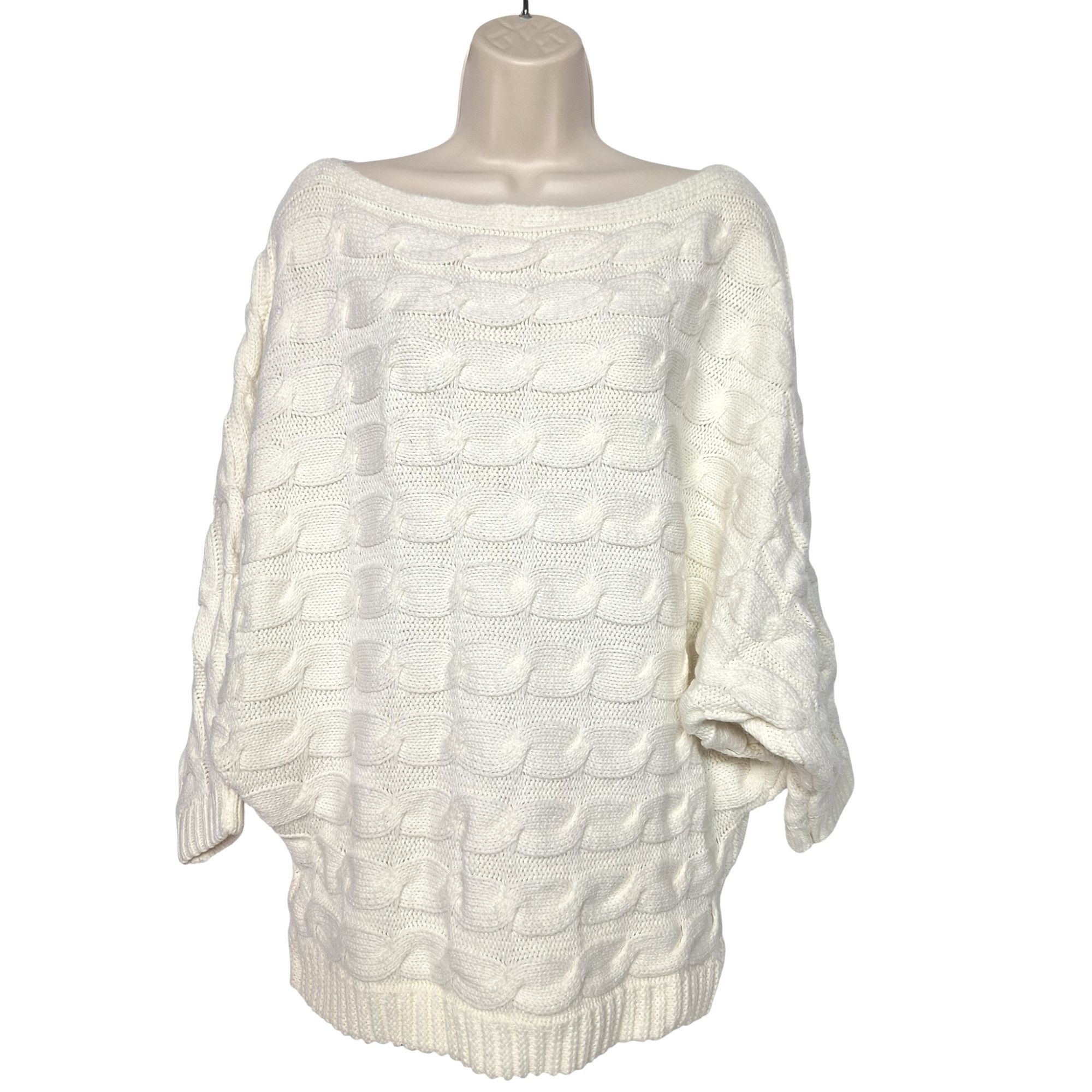 Other Cream Cable Knit Oversized Sweater Batwing Sleeve Cozy Chunk Size ONE SIZE - 2 Thumbnail