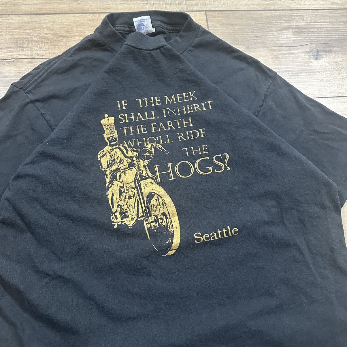 Jerzees Vintage 90s Jerzees Seattle Biker Graphic Tee Size US L / EU 52-54 / 3 - 5 Thumbnail
