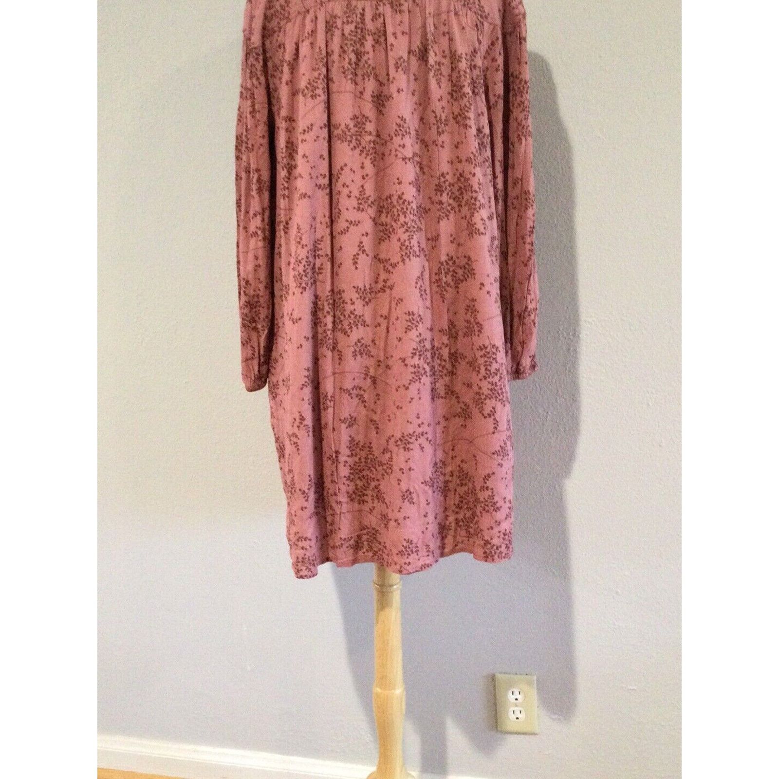 Vintage A.N.A. V-Neck Mauve Floral Long Sleeve Shift Dress Sz Small Size S / US 4 / IT 40 - 10 Thumbnail