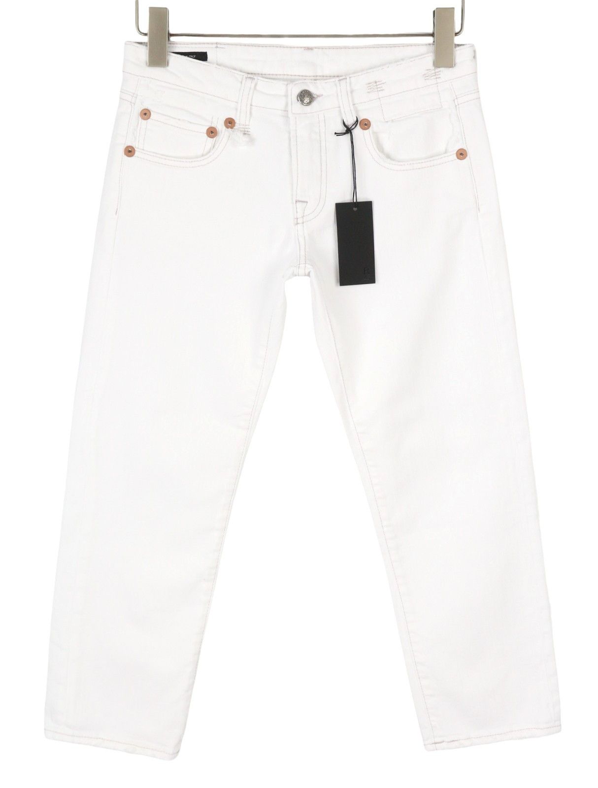 R13 BOY STRAIGHT 25 Bale White Cropped Ankle Zip Jeans 87160 Size 25" / US 0 / IT 36 - 3 Thumbnail