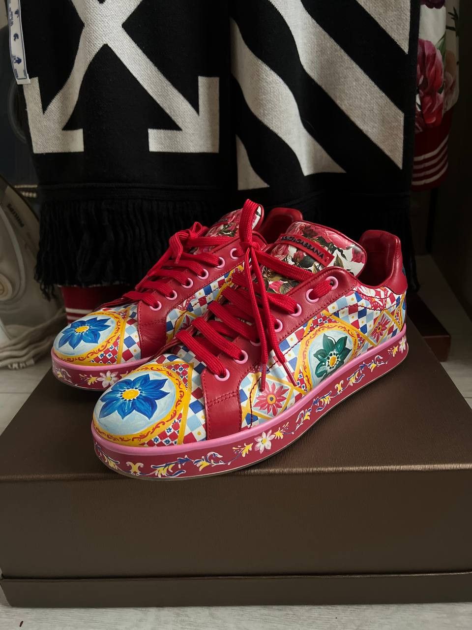 Dolce & Gabbana Dolce & Gabbana Carretto Print Portofino Sneakers Size US 10 / IT 40 - 1 Thumbnail
