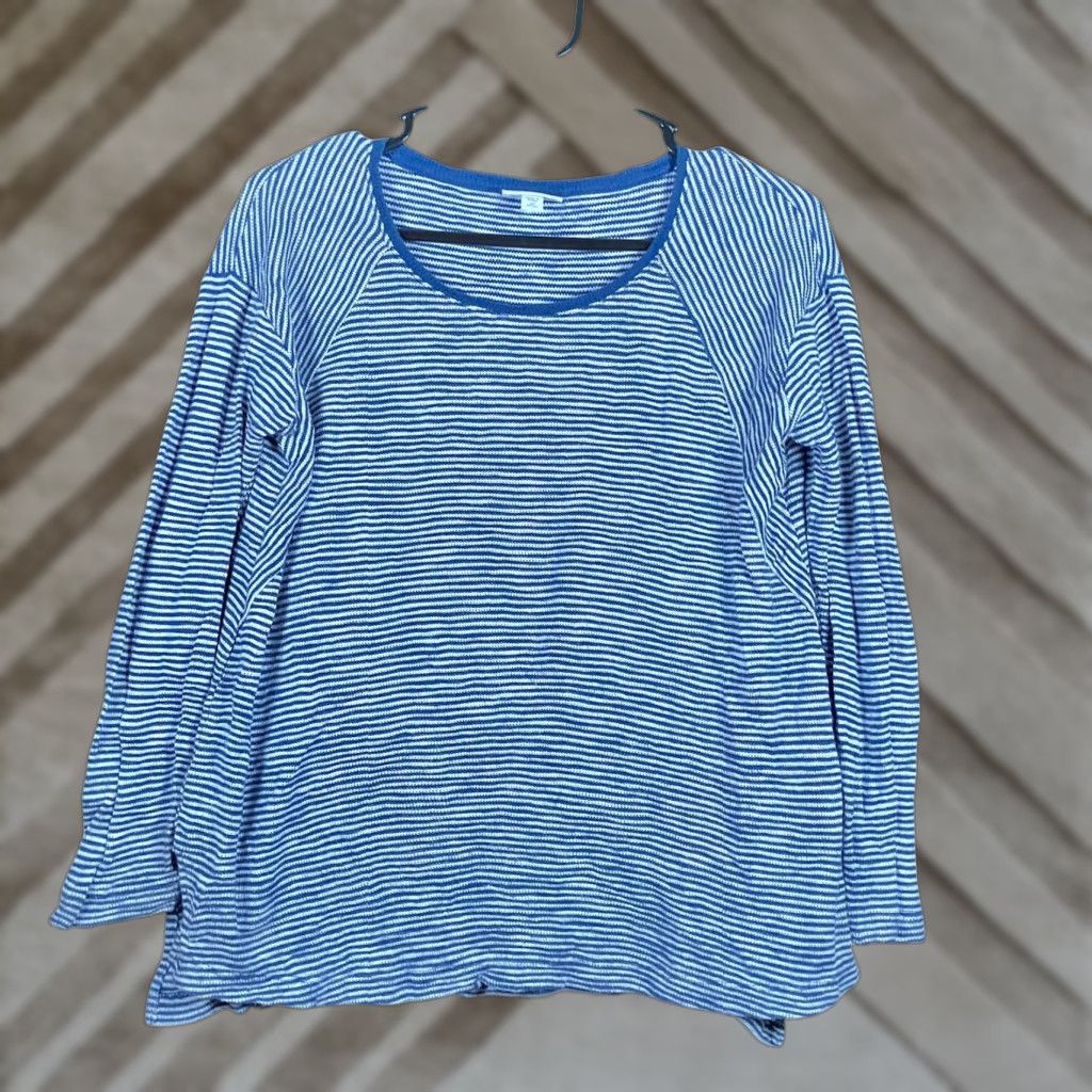Vintage J Jill Womens Sweater Blue Striped Crew Neck Long Sleeve Modal Blend XS Petite Knit Pullover Shirt Size XS / US 0-2 / IT 36-38 - 1 Thumbnail