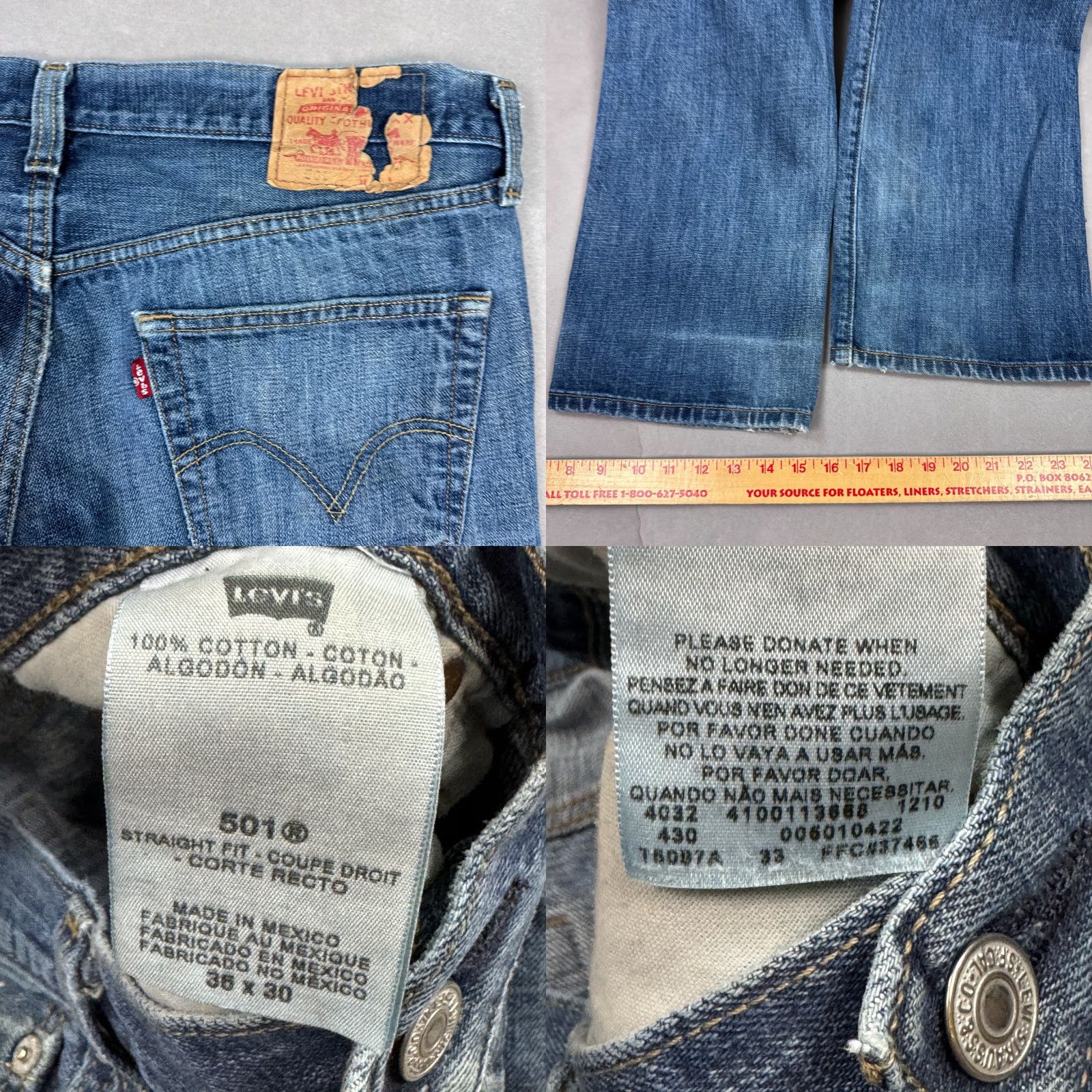 Levi's Levi's 501 Jeans Mens 36x30 Blue Denim Pants Button Fly Faded Distressed Washout Regular Size US 36 / EU 52 - 8 Thumbnail