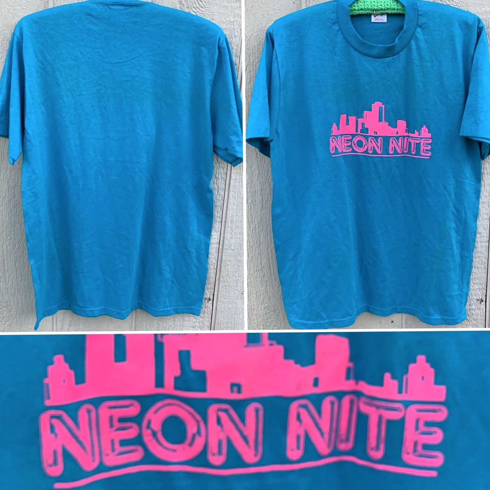 Jerzees VINTAGE Jerzees T Shirt Mens L Blue Graphic Tee 1980s Neon Nite Made in USA Size US L / EU 52-54 / 3 - 5 Thumbnail