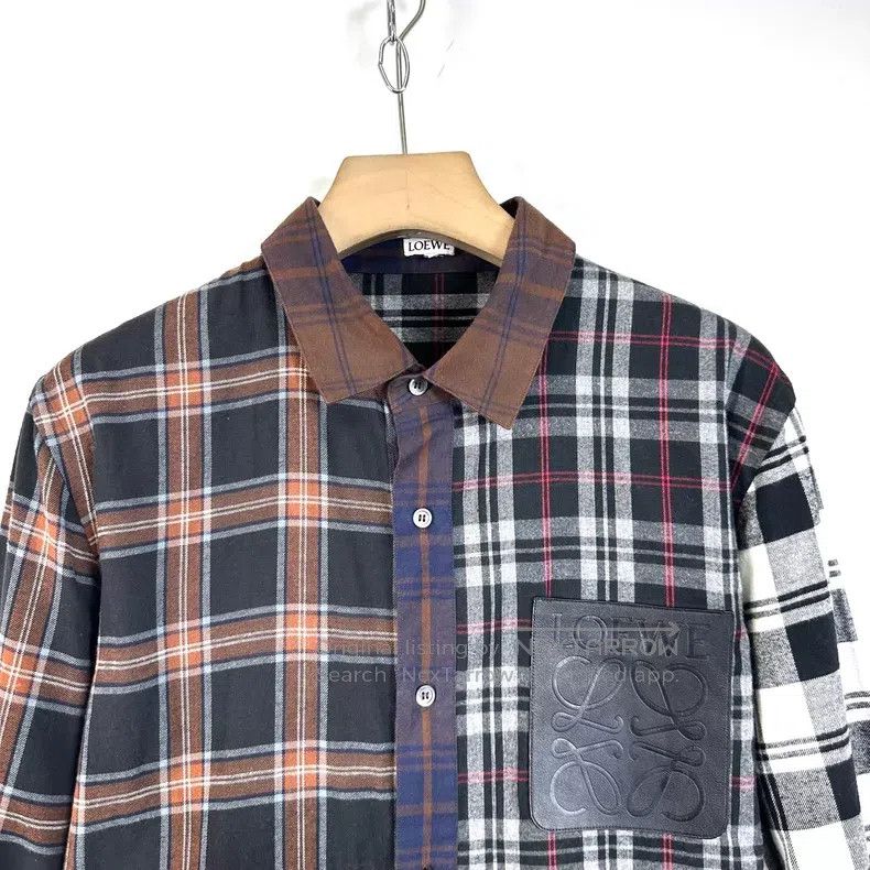 Loewe Loewe size 39 Black Chest Leather Patch Logo Checkered Shir Size US XXS / EU 40 - 3 Thumbnail