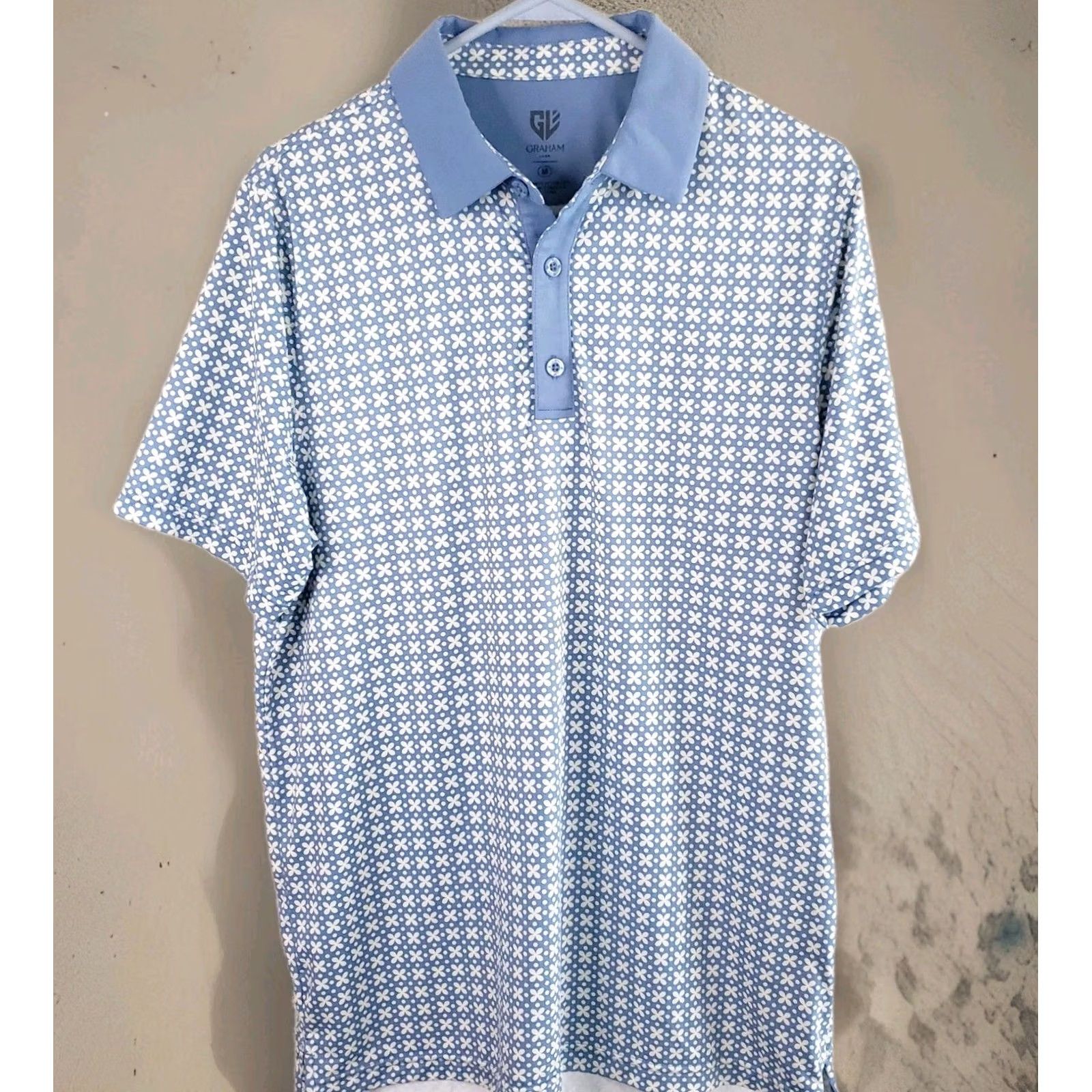 Vintage Graham Luxe Polo Shirt Men's M Blue Floral Geometric Stretch Golf Size US M / EU 48-50 / 2 - 2 Thumbnail