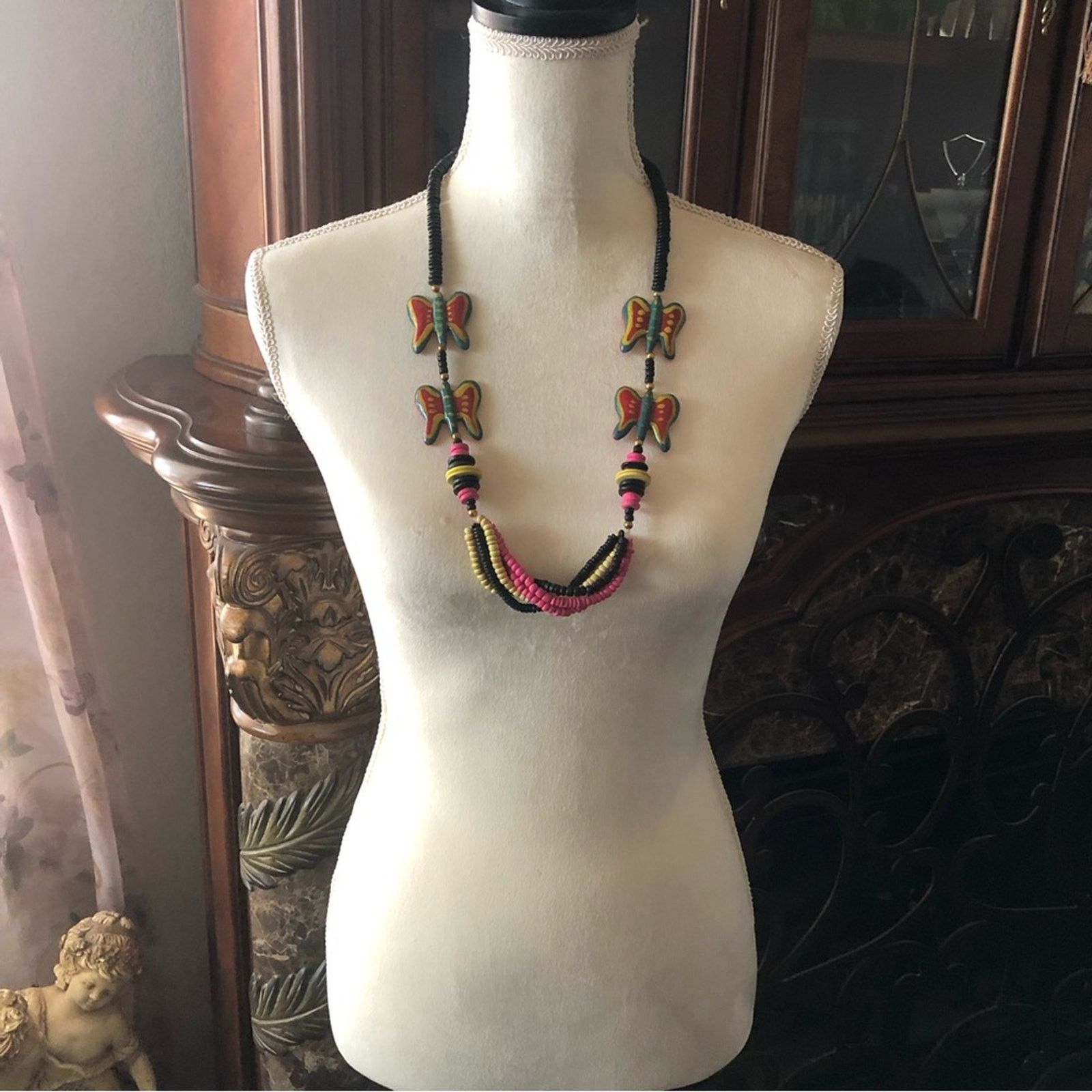 Vintage Vintage boho handmade painted wood bead necklace Size ONE SIZE - 6 Thumbnail