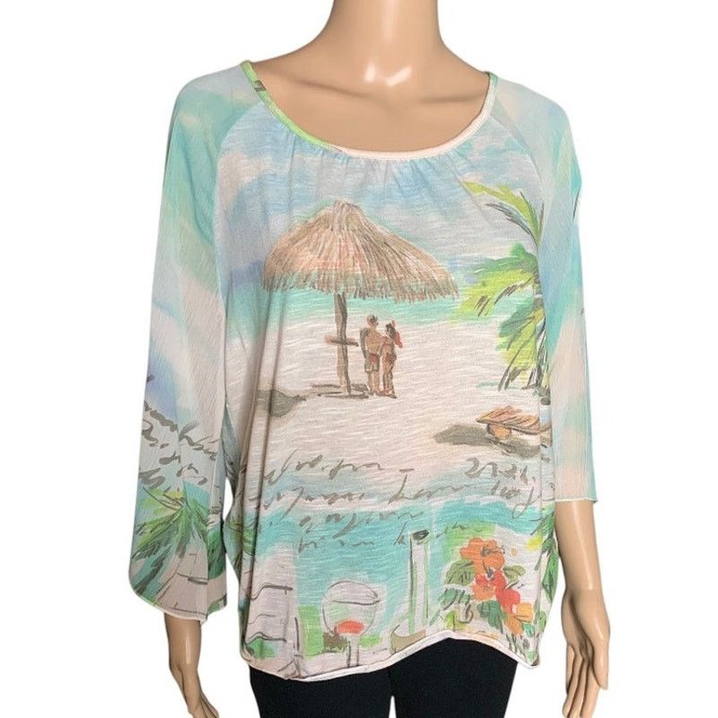 Chicos Chico's Women's US Medium Top Seaside Sangria Kimono Sleeve Size M / US 6-8 / IT 42-44 - 1 Thumbnail