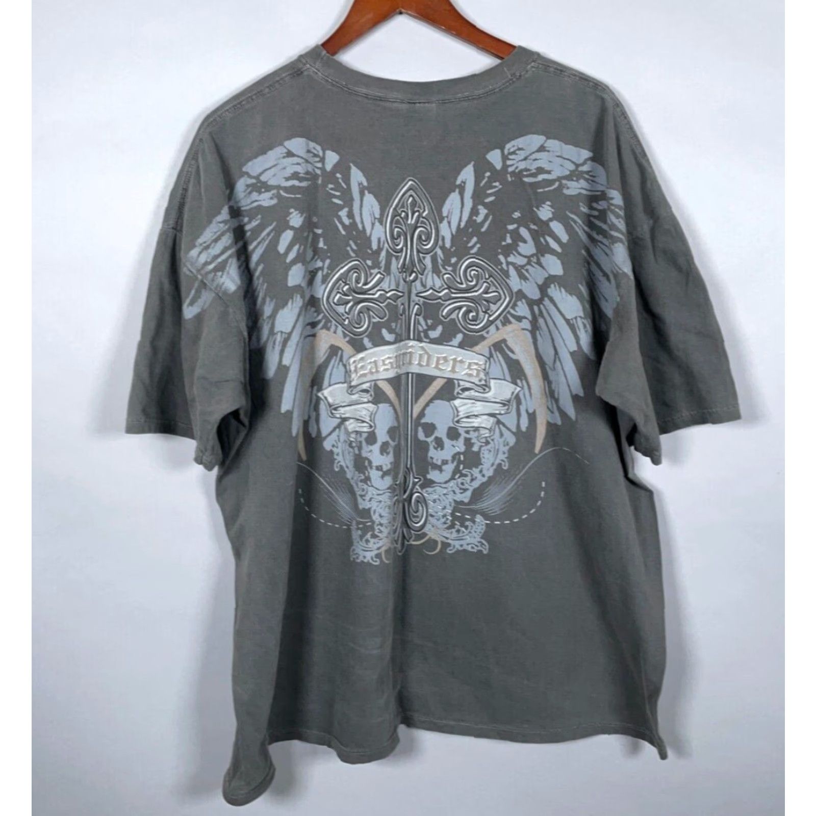 Vintage Authentic Pigment T-Shirt Adult 2X Gray Skulls Wings Biker Print Shirt Mens Regular Crew Neck Short Sleeve Graphic Print Size US XXL / EU 58 / 5 - 2 Thumbnail