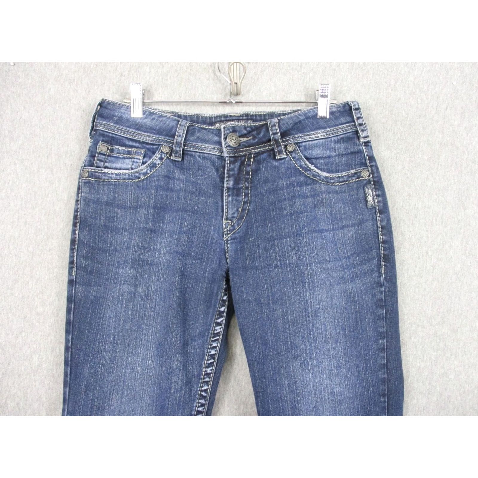 Silver Jeans Co. Silver Jeans Co Suki Surplus Womens Jeans W30 L32 Blue Mid Rise Bootcut Shoes/Denim 5-Pocket Embroidered Distressed Vintage No N/A Size 30" / US 8 / IT 44 - 2 Thumbnail