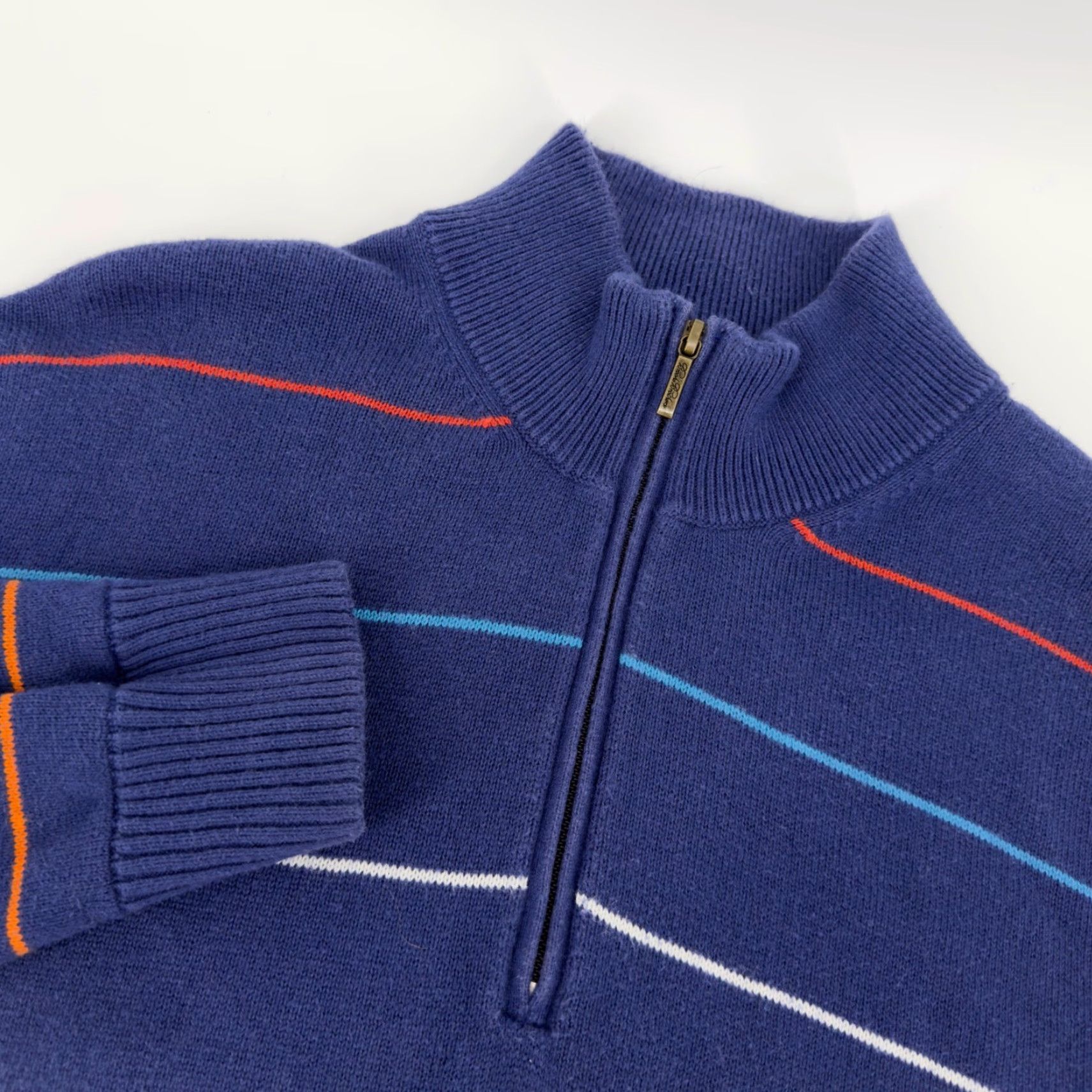 Brooks Brothers Brooks Brothers 346 Mens XL Blue Striped Cotton Cashmere Zip Sweater 1/4 Zip Long Sleeve Casual Pullover Mens Size US XL / EU 56 / 4 - 2 Thumbnail
