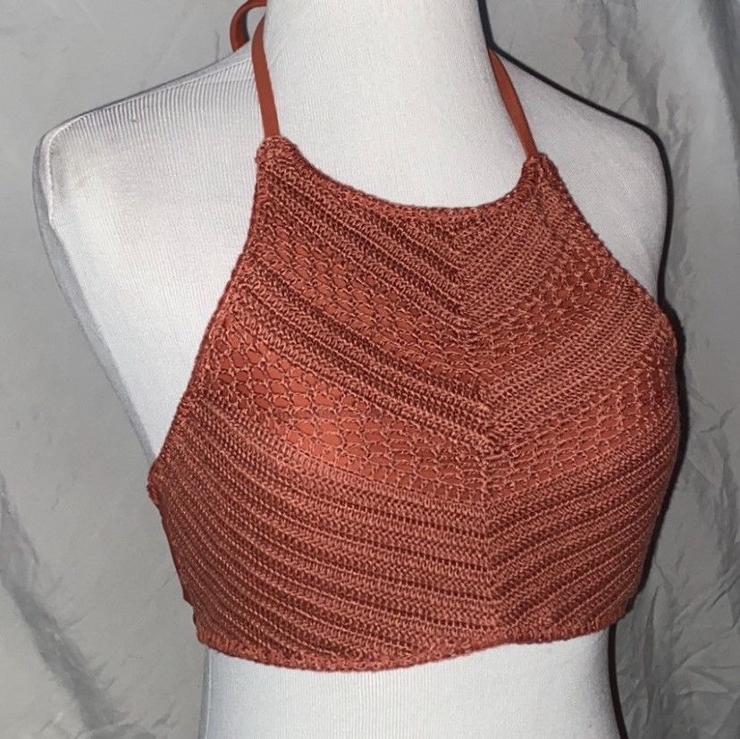 Target Basics Xhilaration, Copper/Rust Knit, Strappy, Halter Bikini Top Size M / US 6-8 / IT 42-44 - 8 Thumbnail