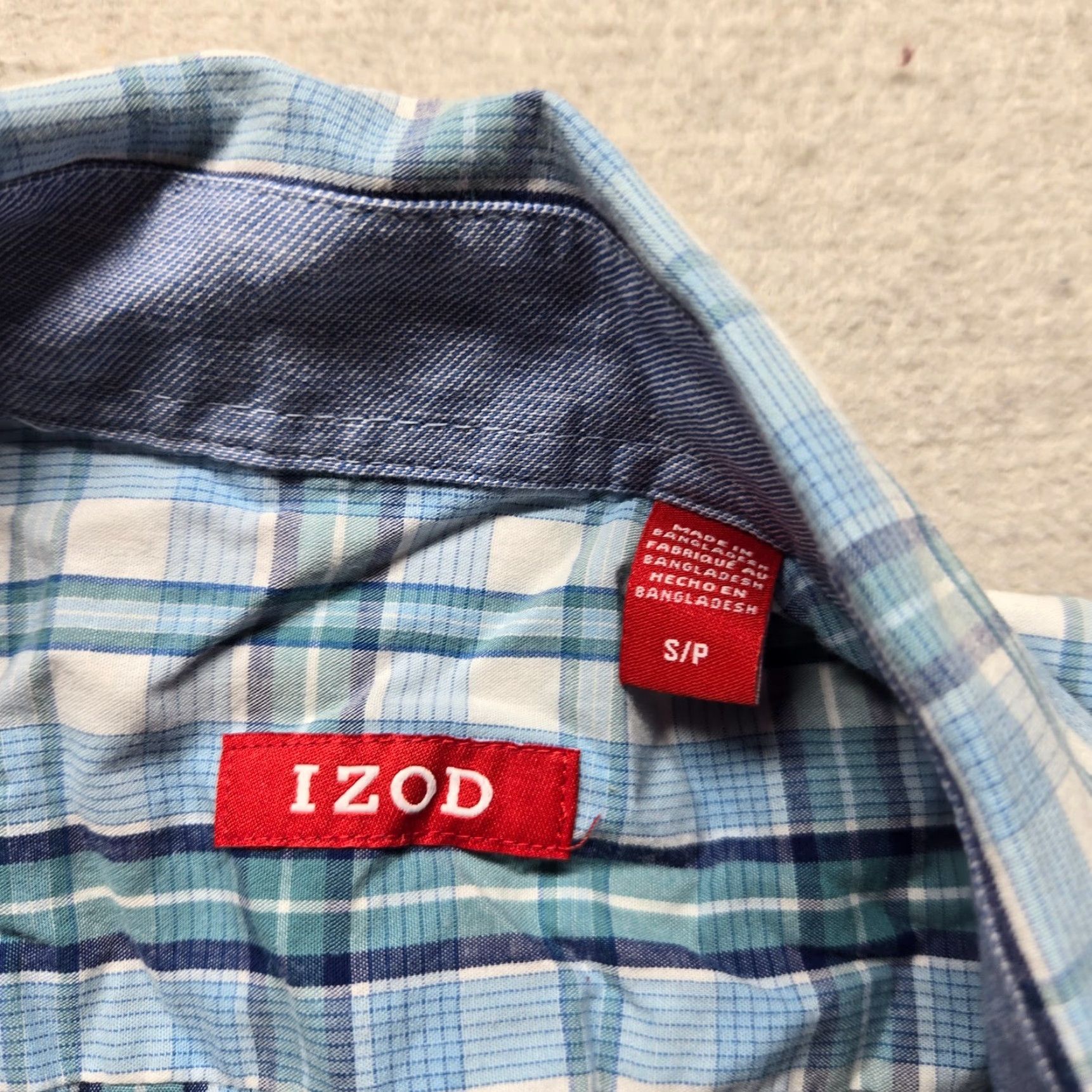 Izod IZOD Shirt Short Sleeve Button-Up Adult Men S Blue Plaid 100% Cotton Summer Mens Size US S / EU 44-46 / 1 - 2 Thumbnail