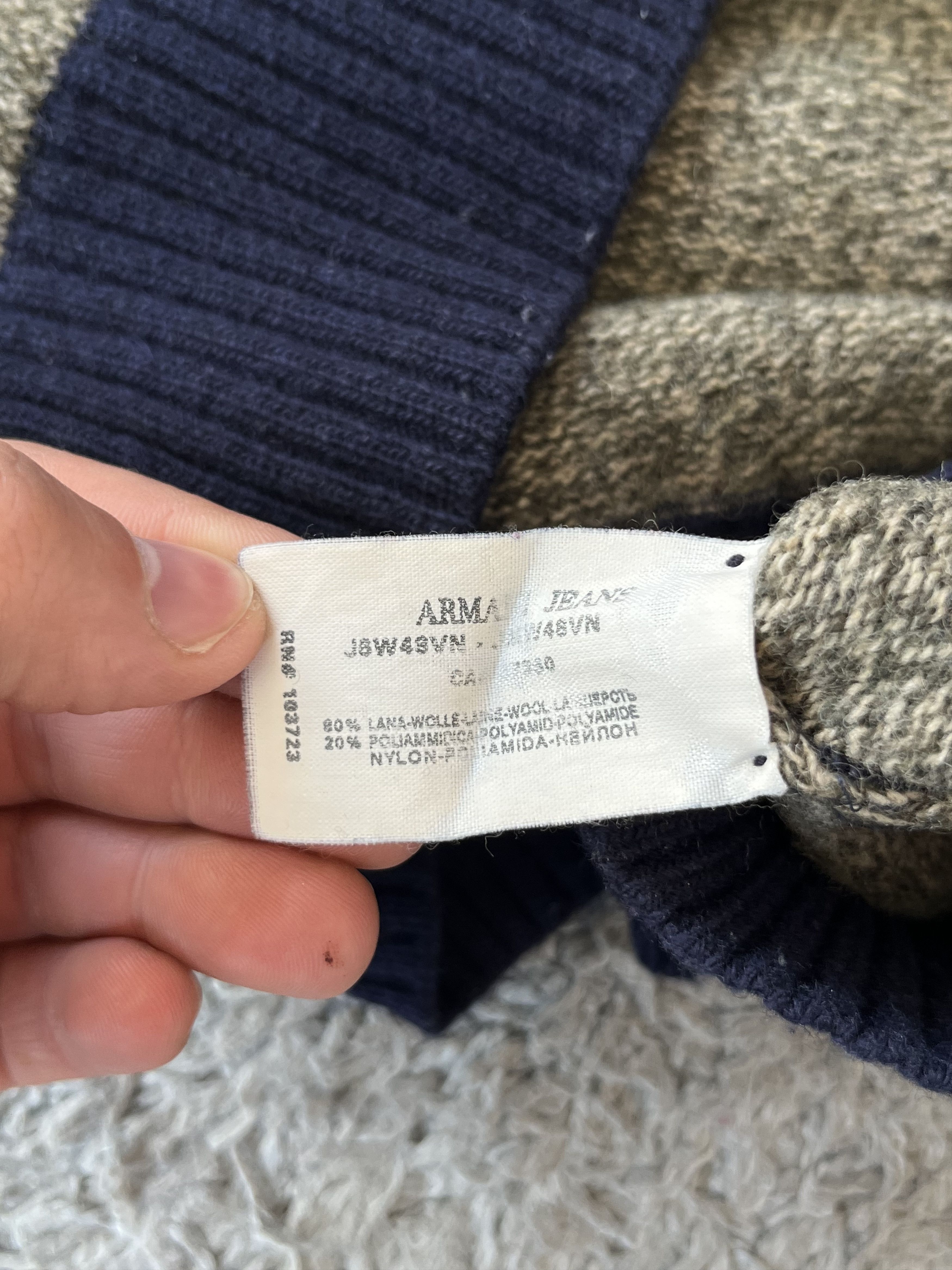 Giorgio Armani Vintage Armani Jeans Beige & Navy 00S Wool Knit Jumper Size US XL / EU 56 / 4 - 9 Thumbnail