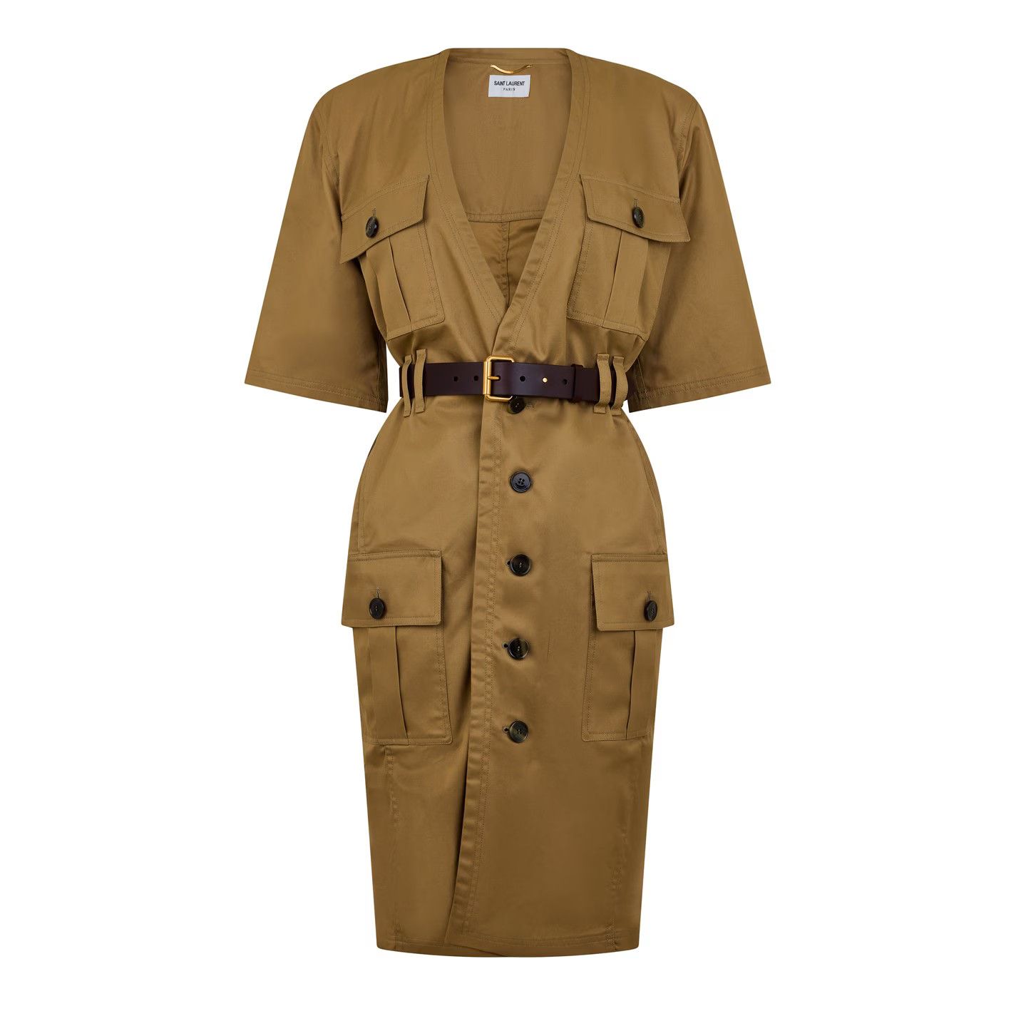 Saint Laurent Paris o1y0126 Belt Midi Dress in Beige Size M / US 6-8 / IT 42-44 - 1 Thumbnail
