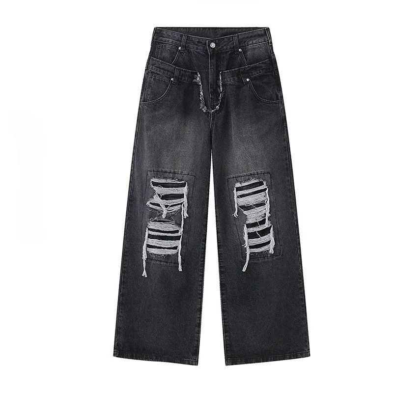 Japanese Brand × Vintage Retro punk distressed ripped jeans hole pants y2k Size US 33 - 5 Thumbnail