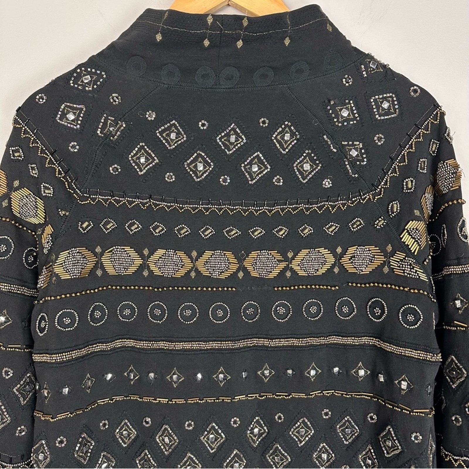 Free People Gold Beaded Long Sleeve Shift Mini Dress Black S