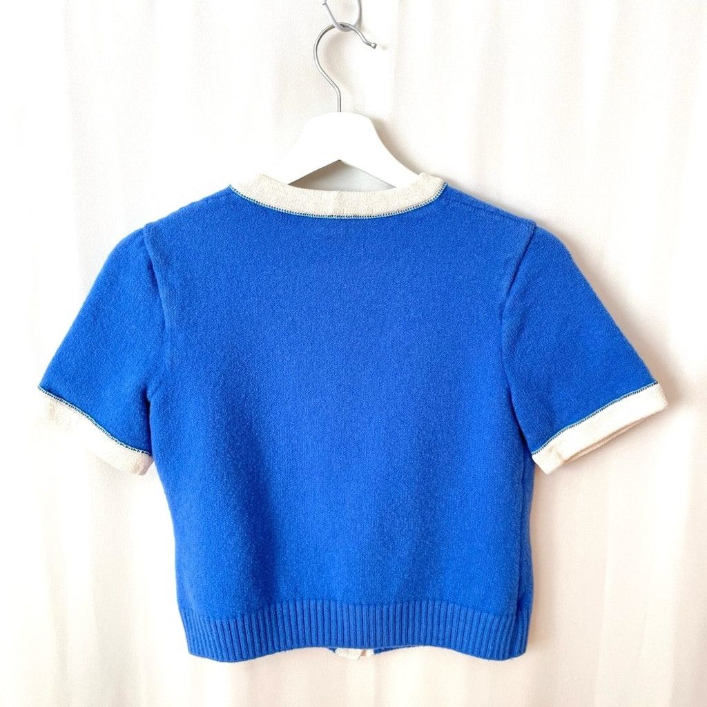 St. John St. John Blue Cropped Short Sleeve Wool Cardigan US P/S Size S / US 4 / IT 40 - 3 Thumbnail