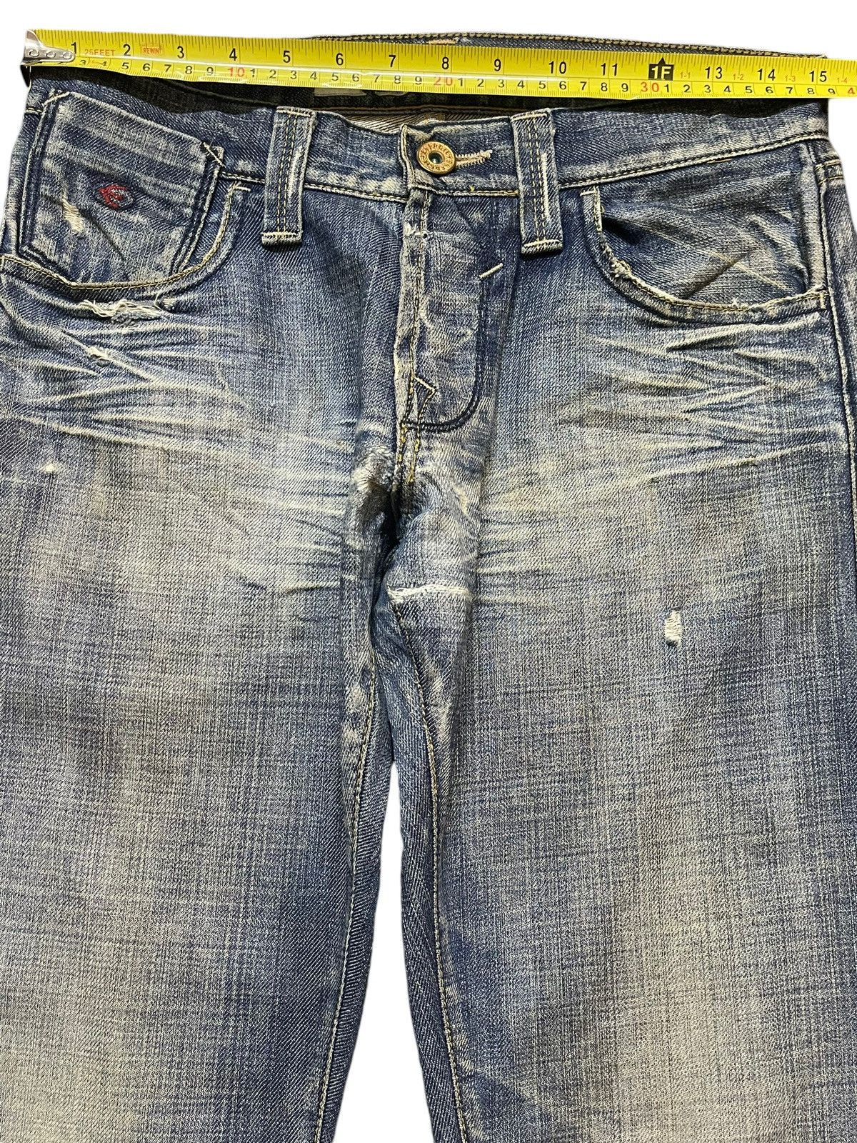 Energie Vintage Italian Energie Blue Faded Wash Distress Flare Jeans Size US 30 / EU 46 - 12 Thumbnail