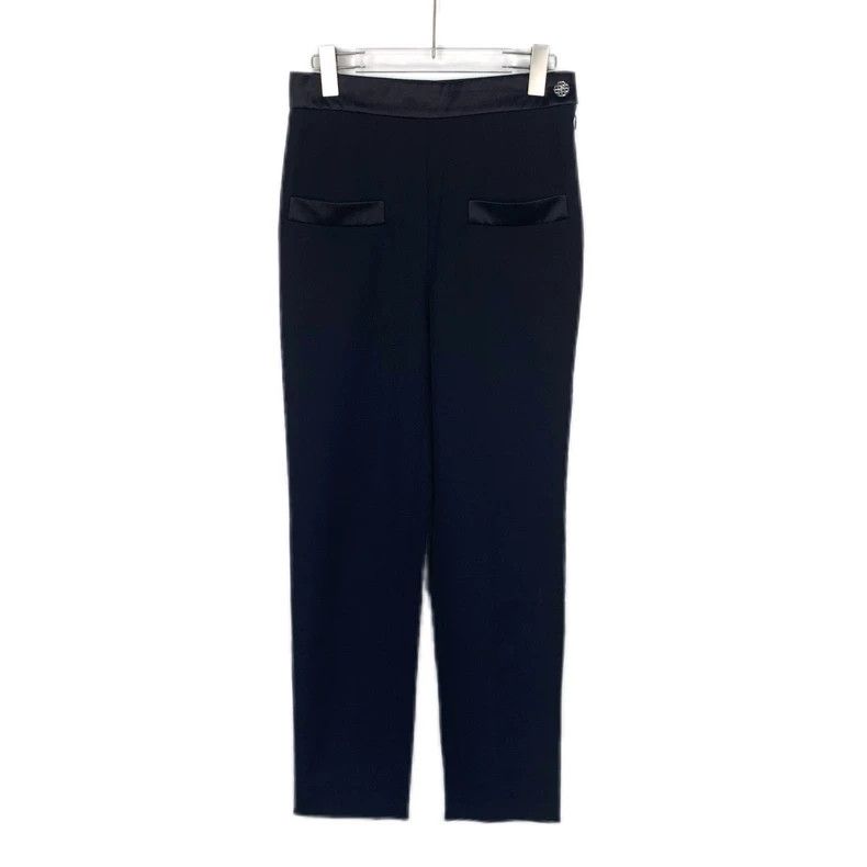ChanelDouble C buckle black wool silk straight trousers tro