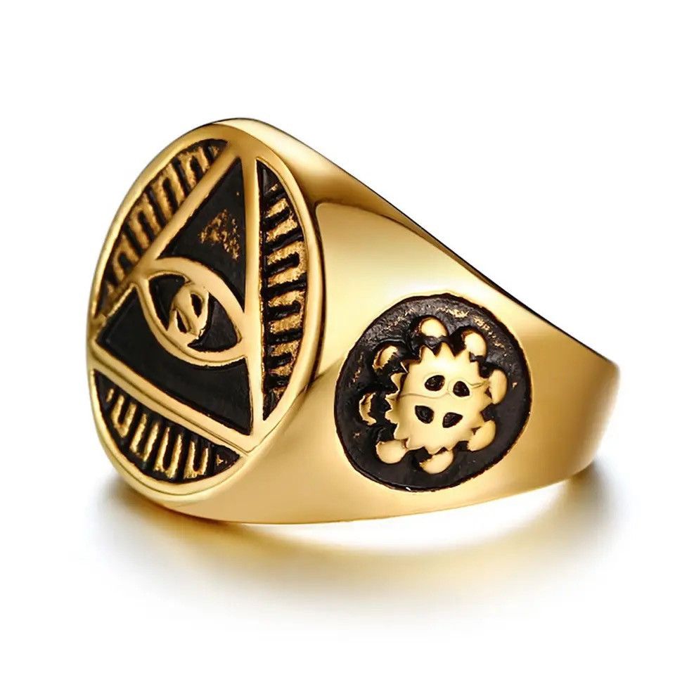 Jewelry Gold and silver Illuminati Triangle Eye Ring size 7 till 13 Size ONE SIZE - 2 Thumbnail