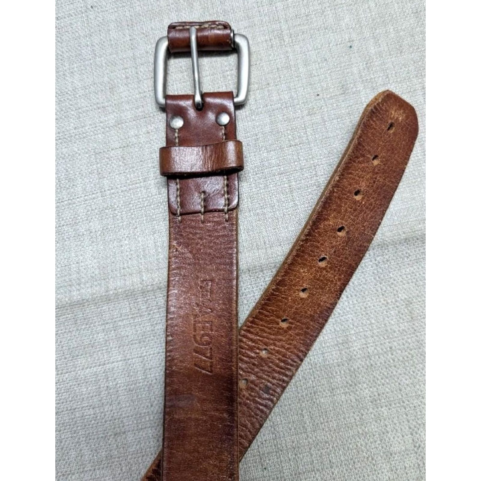 Vintage Y2K vintage AMERICAN EAGLE belt Leather Cowhide Full Grain Patina brown 34 waist 34 Mens Belt Size 34 - 4 Thumbnail