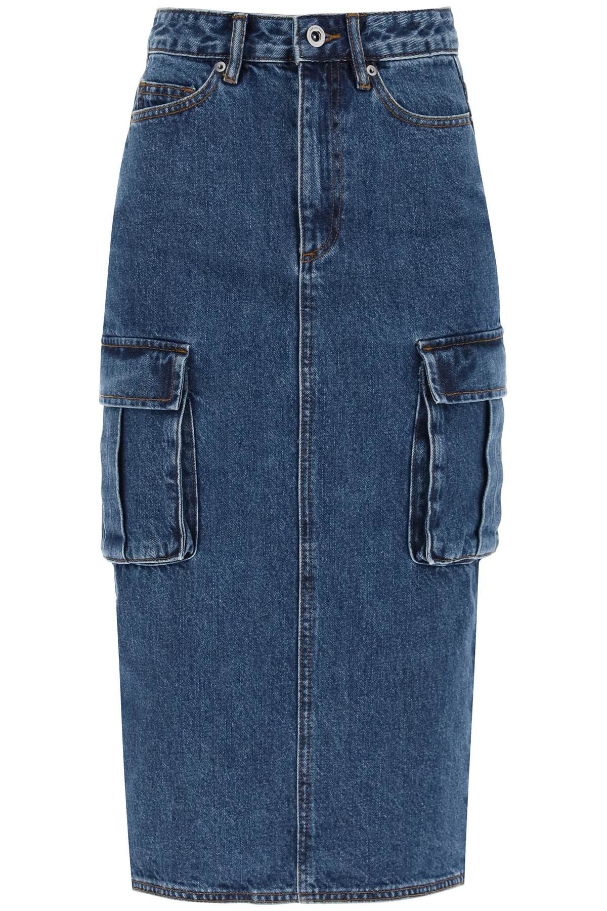 image of Self Portrait Women's Midi Cargo Skirt in Mid Blue (Size 28)