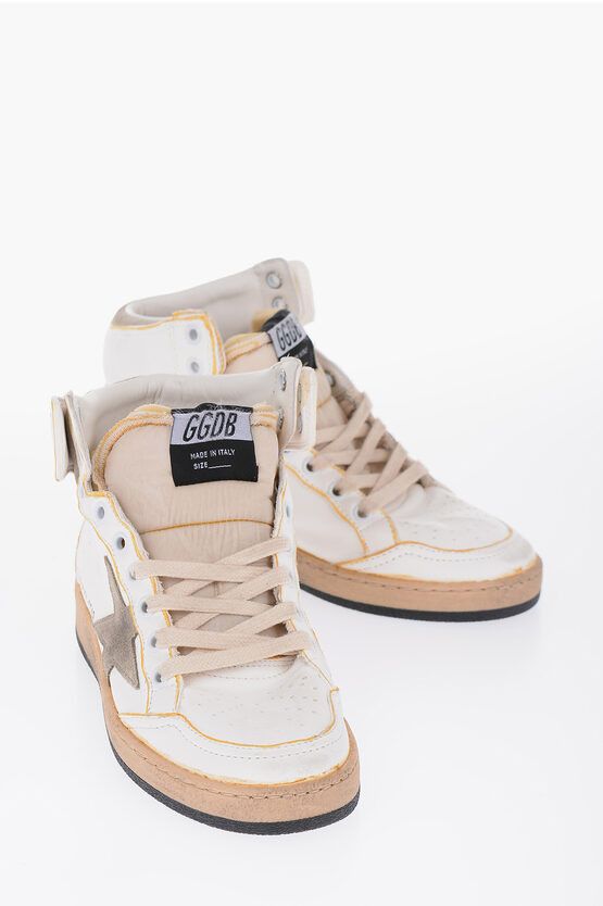 image of Golden Goose Ggdb Leather Sky-Star High-Top Sneakers With Lived-In Design in White, Women's (Size 5