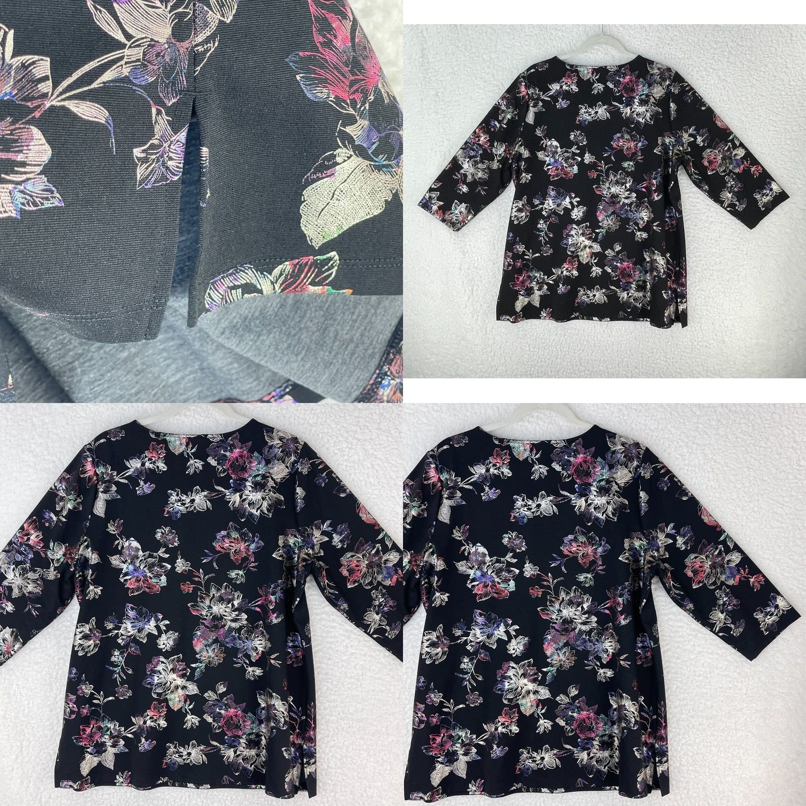 Vintage Chico's Romance Shine Floral Asymmetrical-Neck Ponte Top Womens XL Black Shirt Size XL / US 12-14 / IT 48-50 - 9 Thumbnail