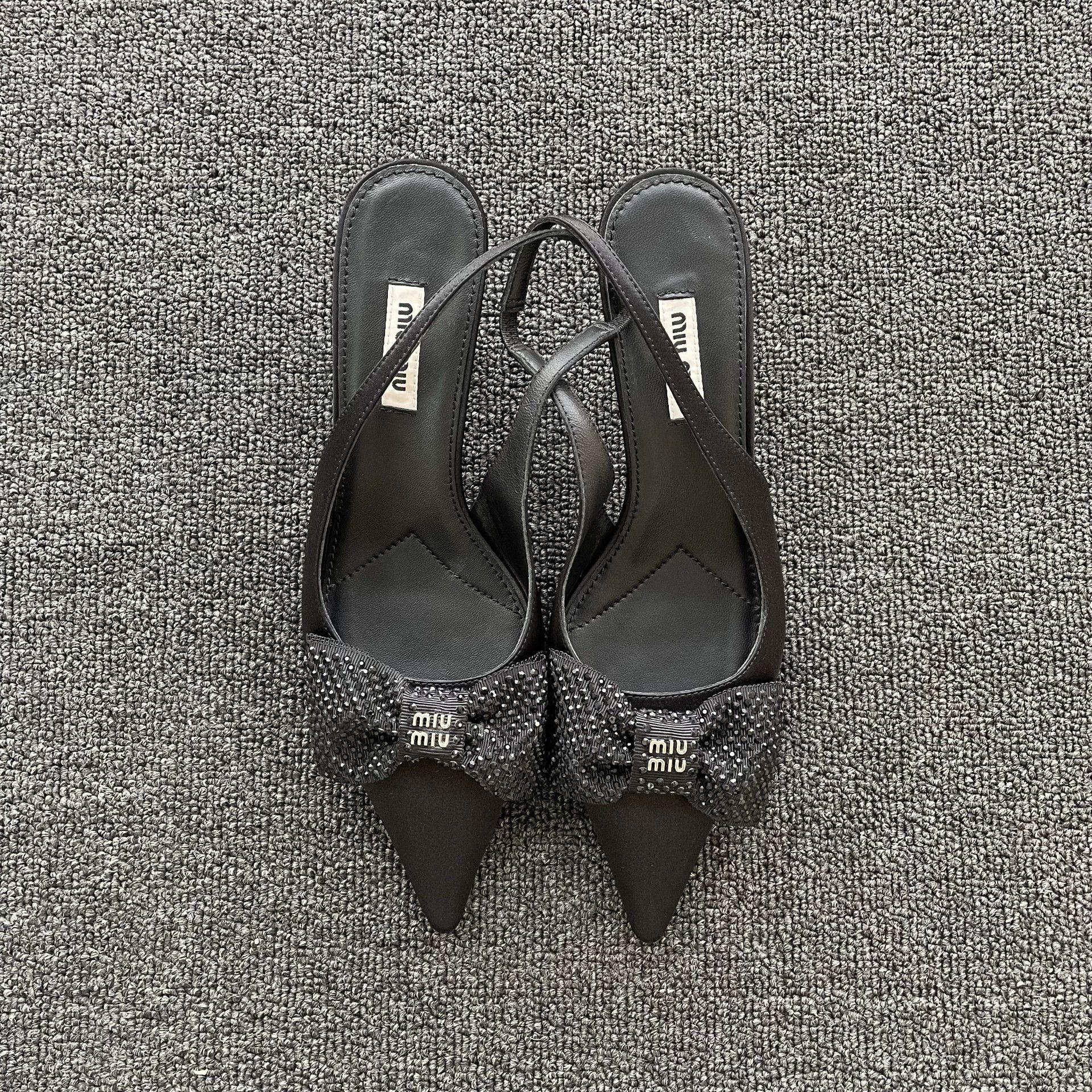 Miu Miu MIU MIU Satin Back Bow Cone Heel Pumps Black 37 98 New Size US 6.5 / IT 36.5 - 2 Thumbnail
