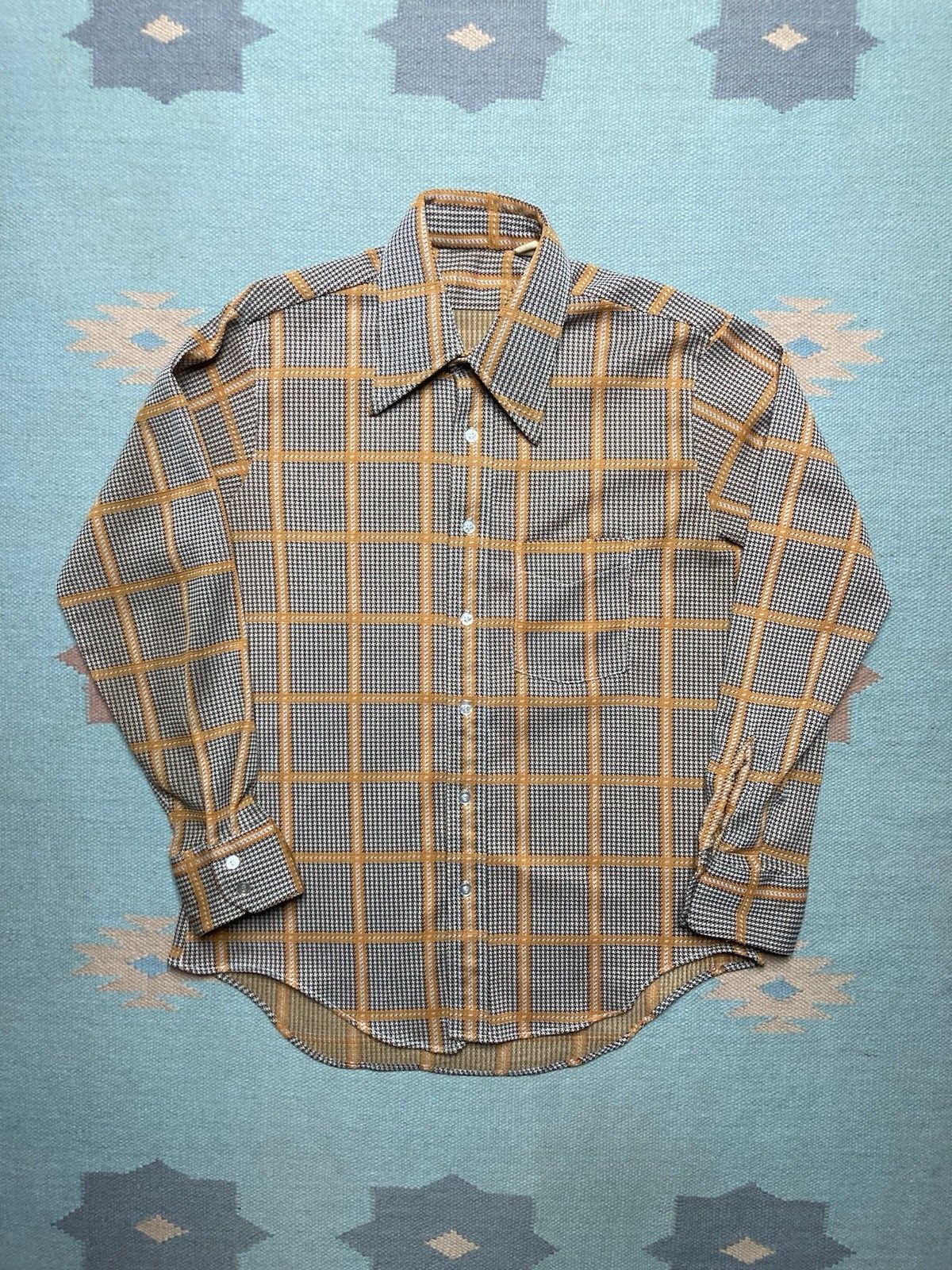 Vintage Vtg 70s button shirt dagger collar plaid houndstooth disco L Size US L / EU 52-54 / 3 - 1 Thumbnail