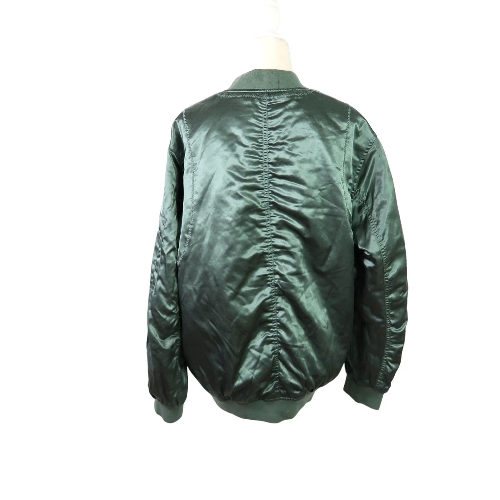 Asos ASOS Dark Green Satin Bomber Jacket Women US 8 Size Regular Zip Snap Closure Long Sleeve Polyester Satin Jacket Fall Spring Casual Size M / US 6-8 / IT 42-44 - 4 Thumbnail