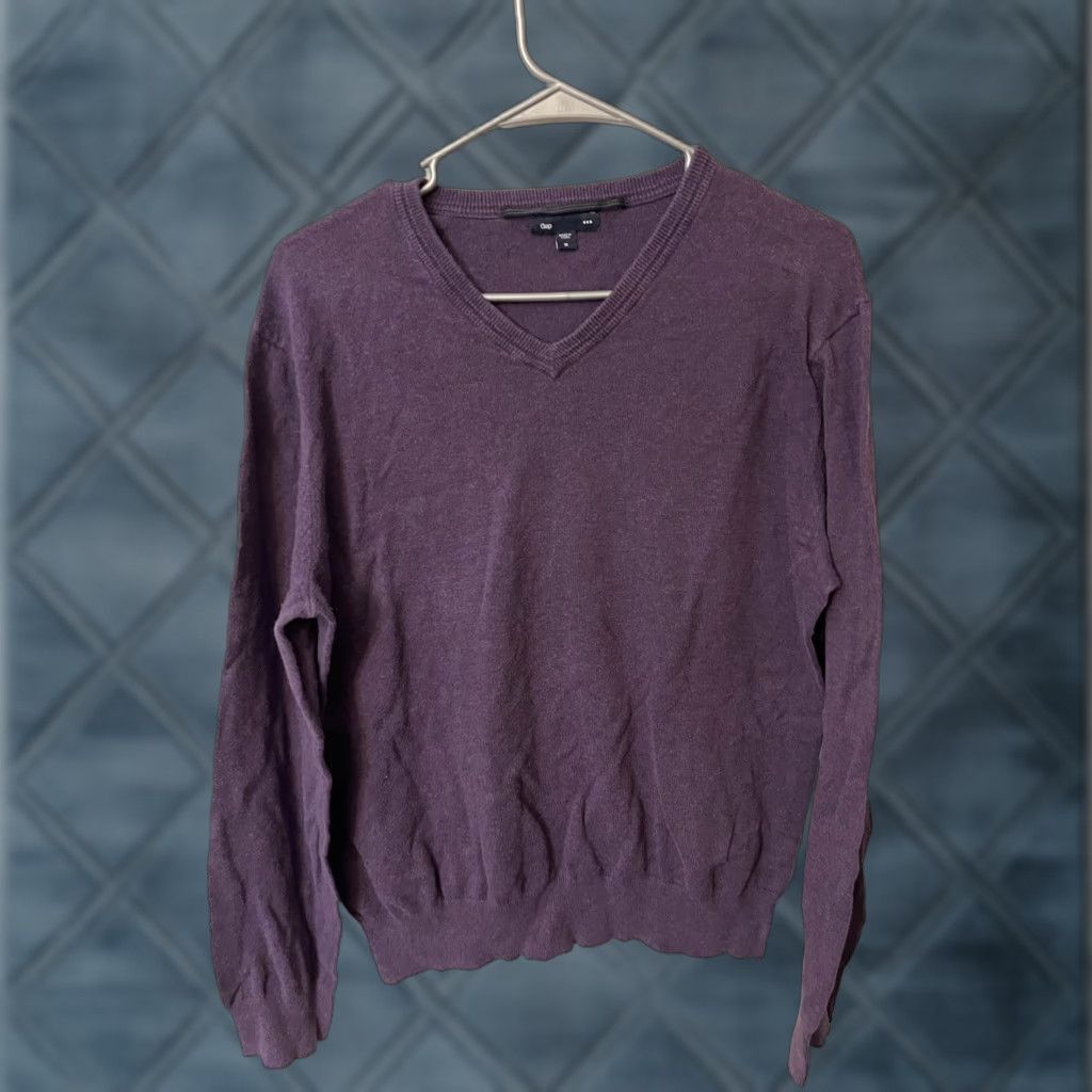 Gap Gap Cotton Pullover Sweater Men Medium Purple V-Neck Casual Size US M / EU 48-50 / 2 - 1 Thumbnail