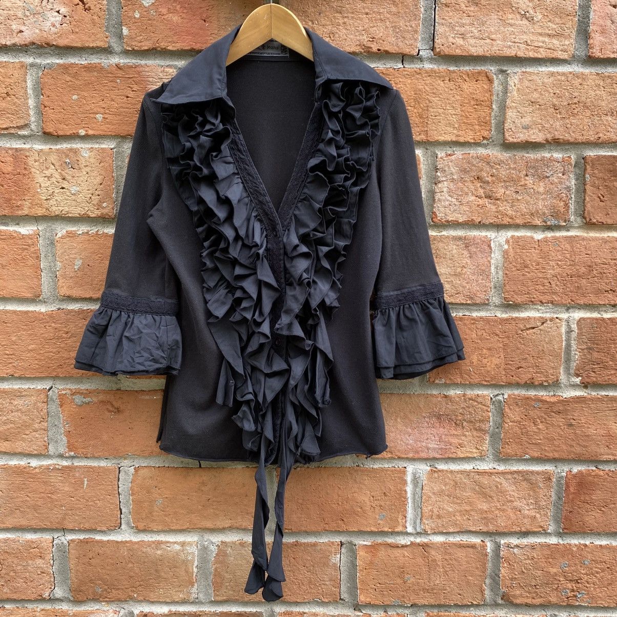 Designer × Japanese Brand Cook jeans Y2K Punk Black Ruffle Fitted Blouse Size M / US 6-8 / IT 42-44 - 15 Thumbnail