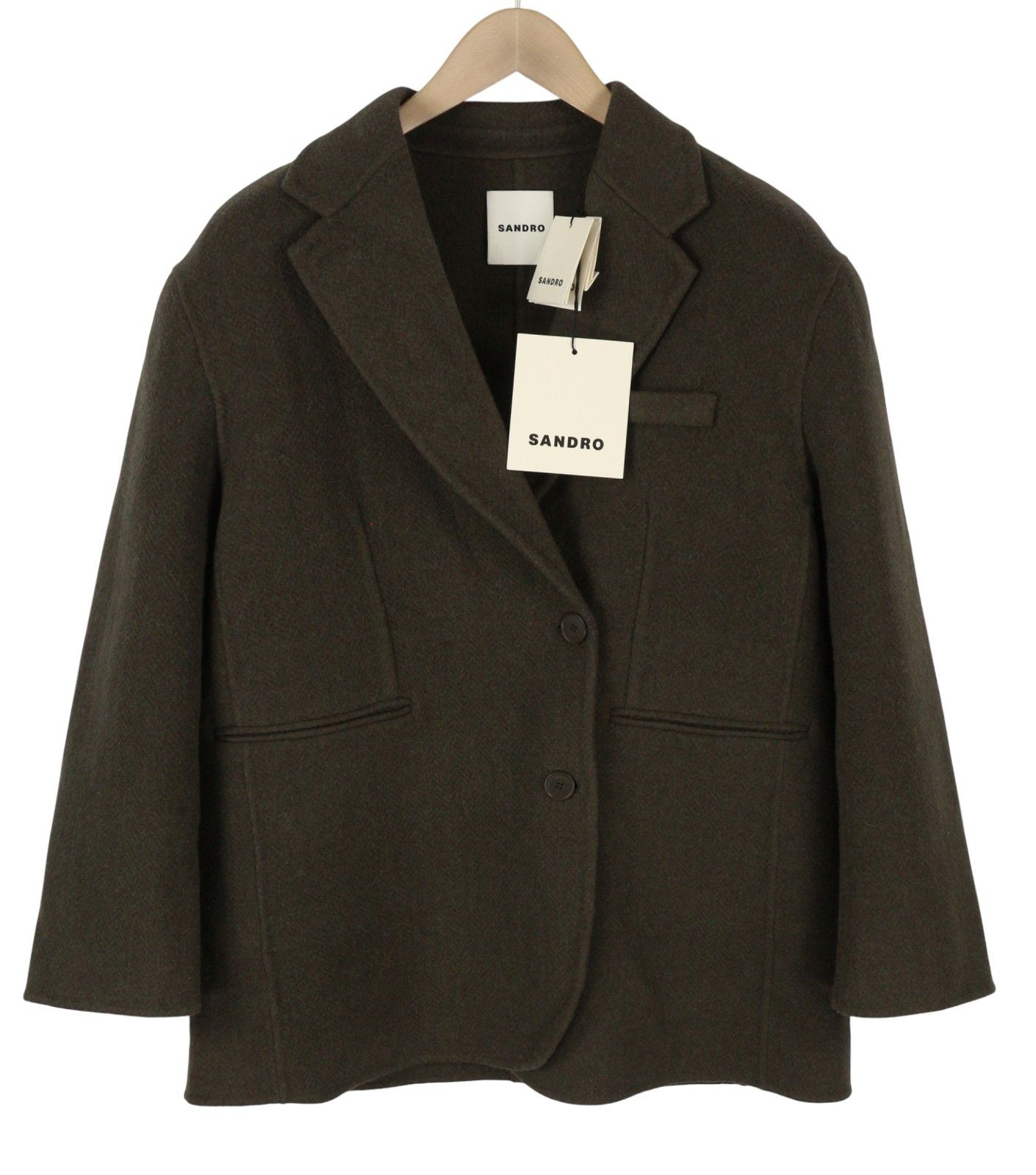 Sandro FISHER 38 M Khaki Wool Blend Collar 88488 Size M / US 6-8 / IT 42-44 - 2 Thumbnail