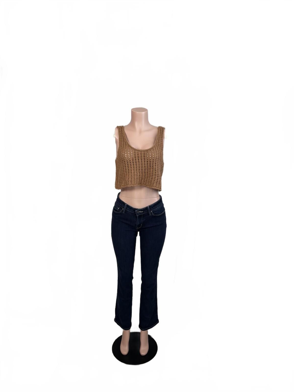 Other Boho Festival Crochet Knit Sleeveless Crop Top Beige. Small Size S / US 4 / IT 40 - 2 Thumbnail