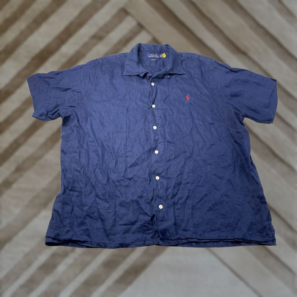 Polo Ralph Lauren Polo Ralph Lauren Shirt Mens XXL Blue Linen Blend Short Sleeve Camp Collar Pony Button-Up Collared Classic Casual Size US XXL / EU 58 / 5 - 1 Thumbnail