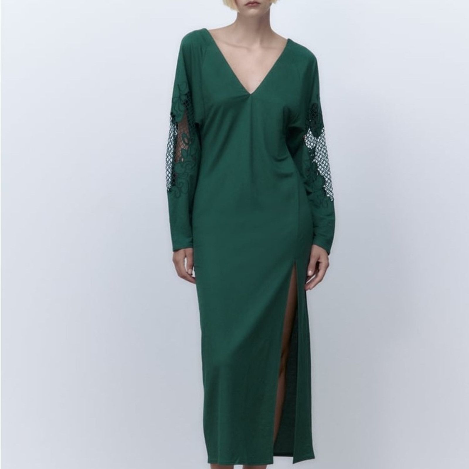 ZARA EMBROIDERED DRESS DARK GREEN - wpequipmentugltd.com