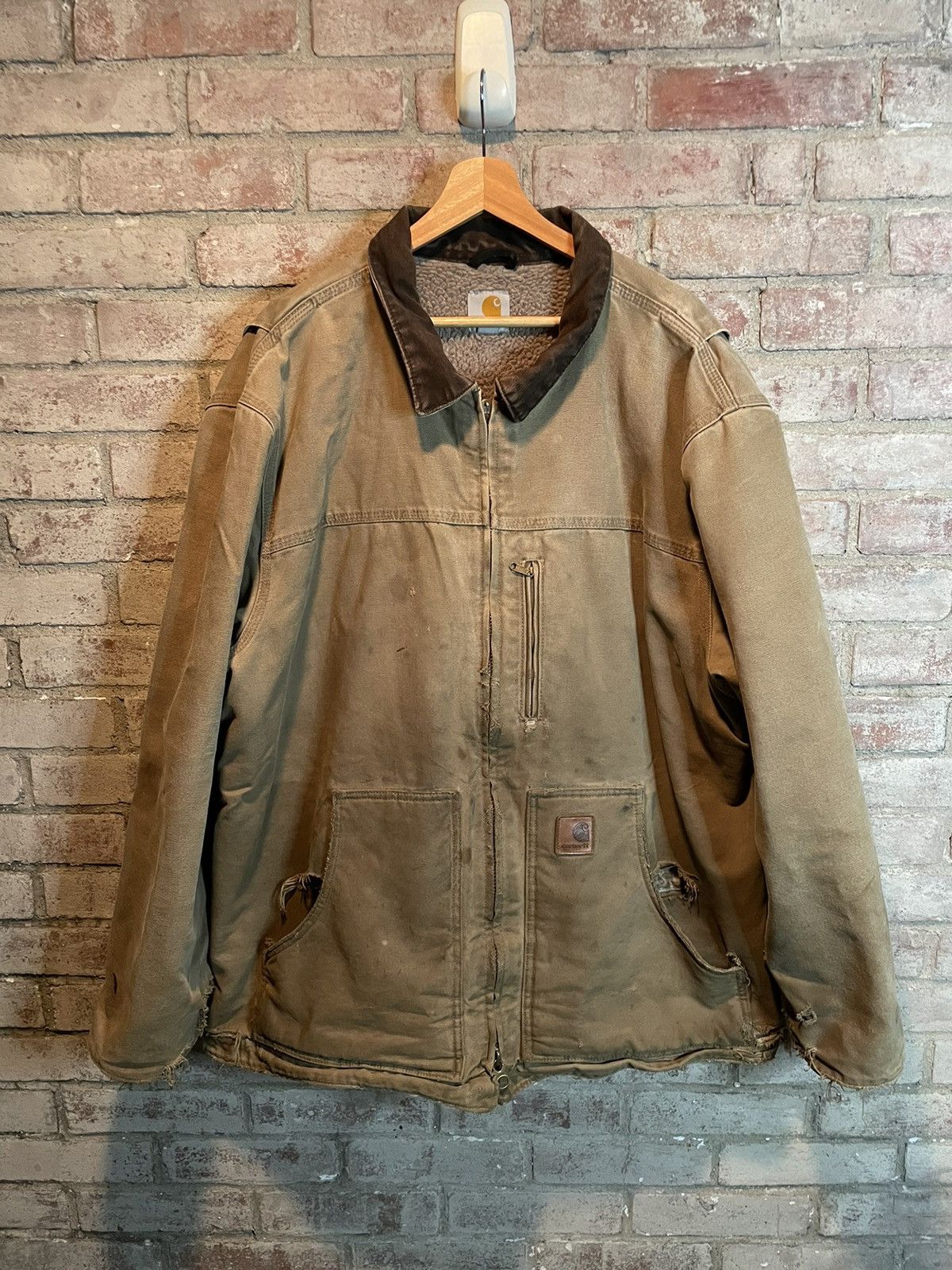 Carhartt Sherpa Lined Distressed Brown Ridge Coat Jacket