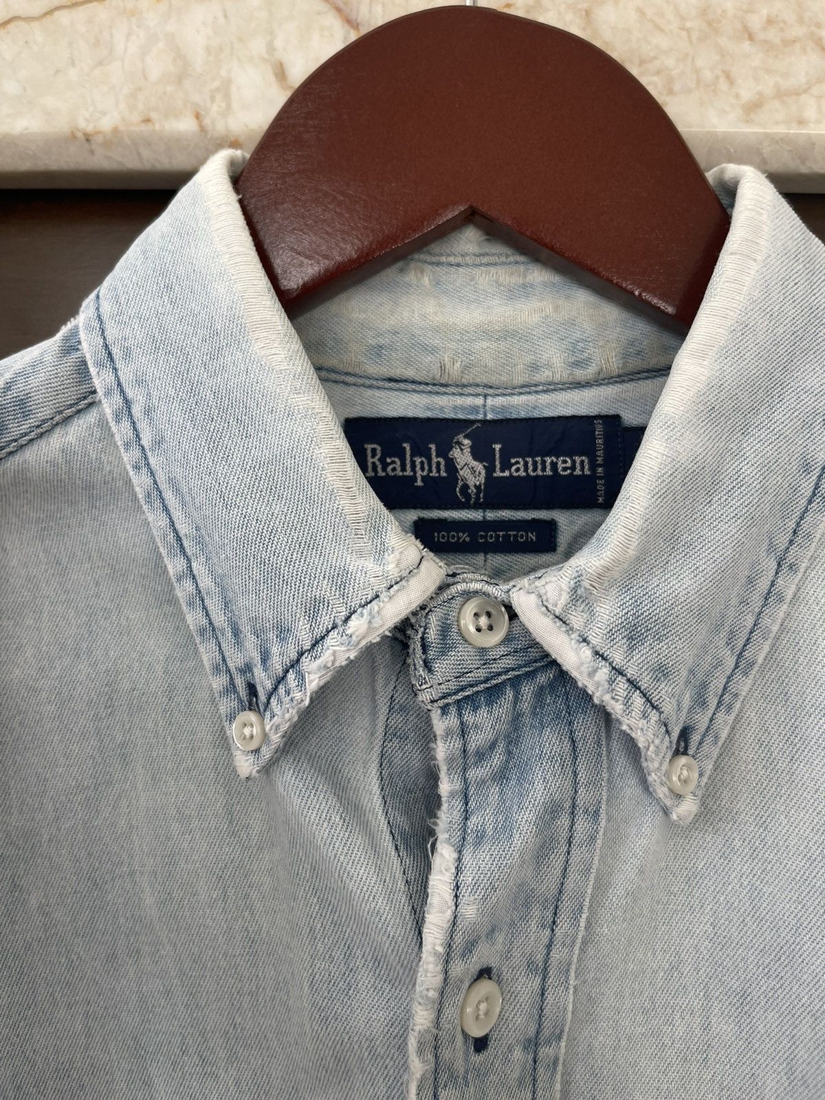 Ralph Lauren 1980s Vintage Distressed Ralph Laure Denim Oxford Shirt Size US L / EU 52-54 / 3 - 4 Thumbnail